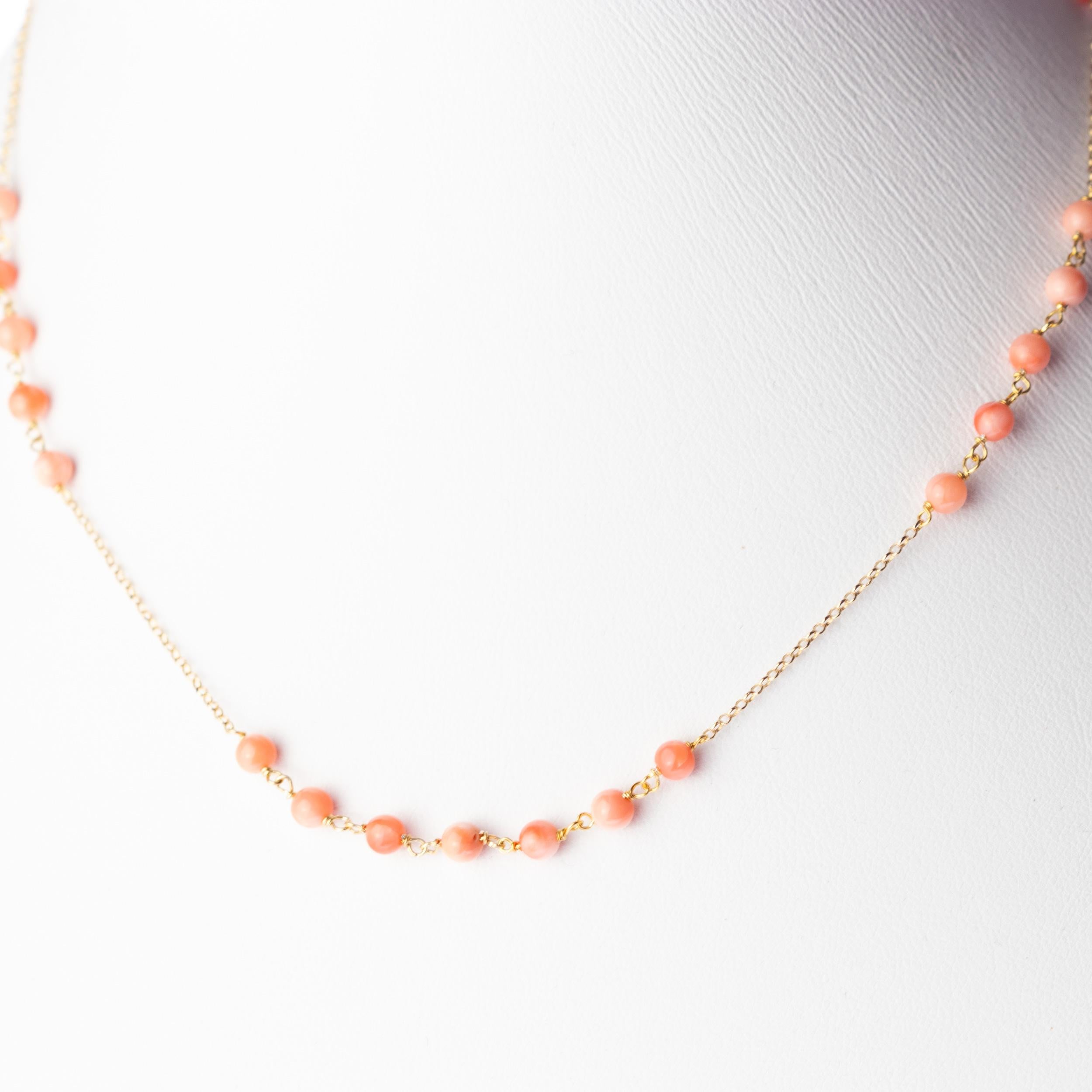 Women's Intini Jewels Pink Coral Spheres Golden Plate Minimalist Chain Cocktail Necklace For Sale