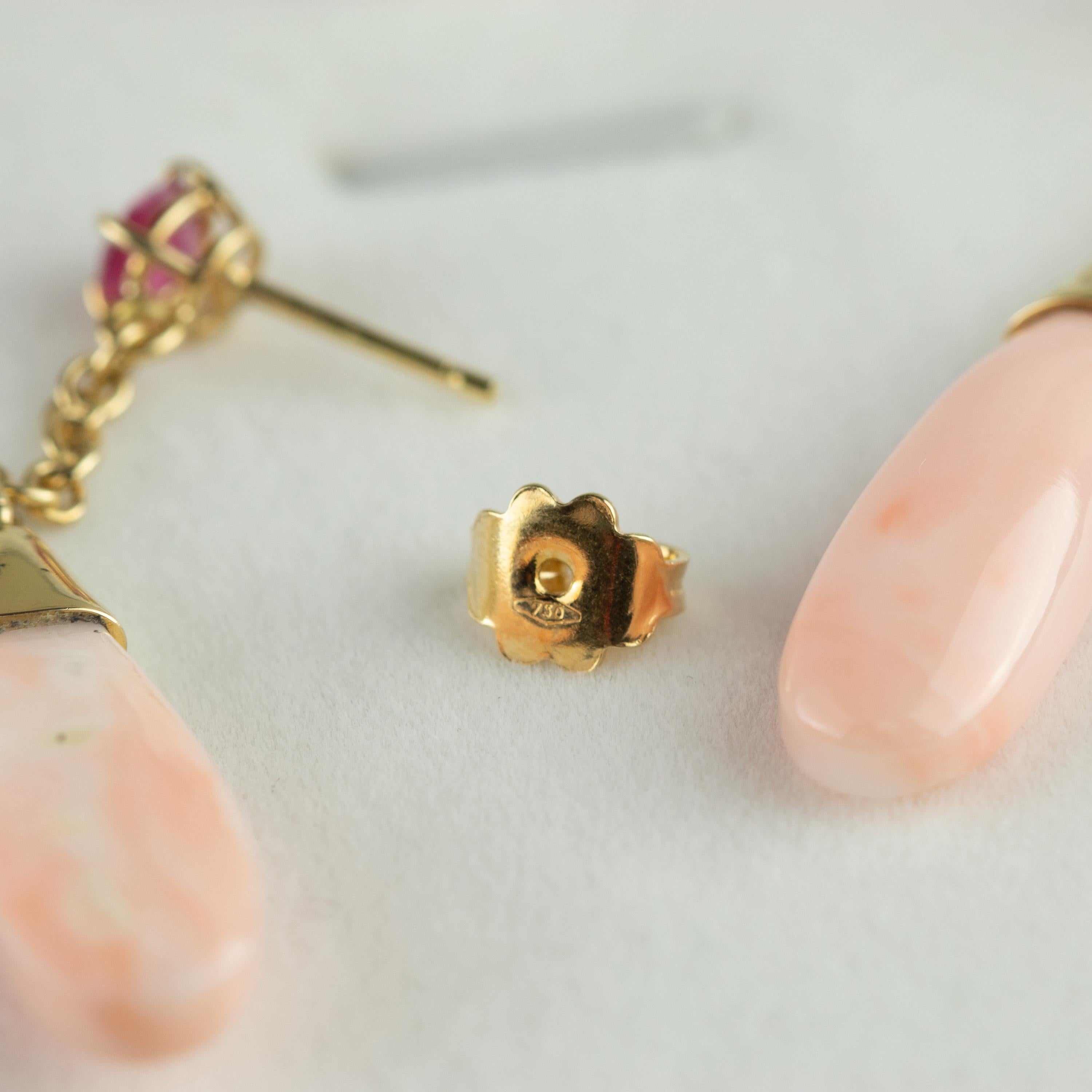 Intini Jewels Pink Coral Violet Tourmaline 18 Karat Gold Chain Drop Chic Earring For Sale 3