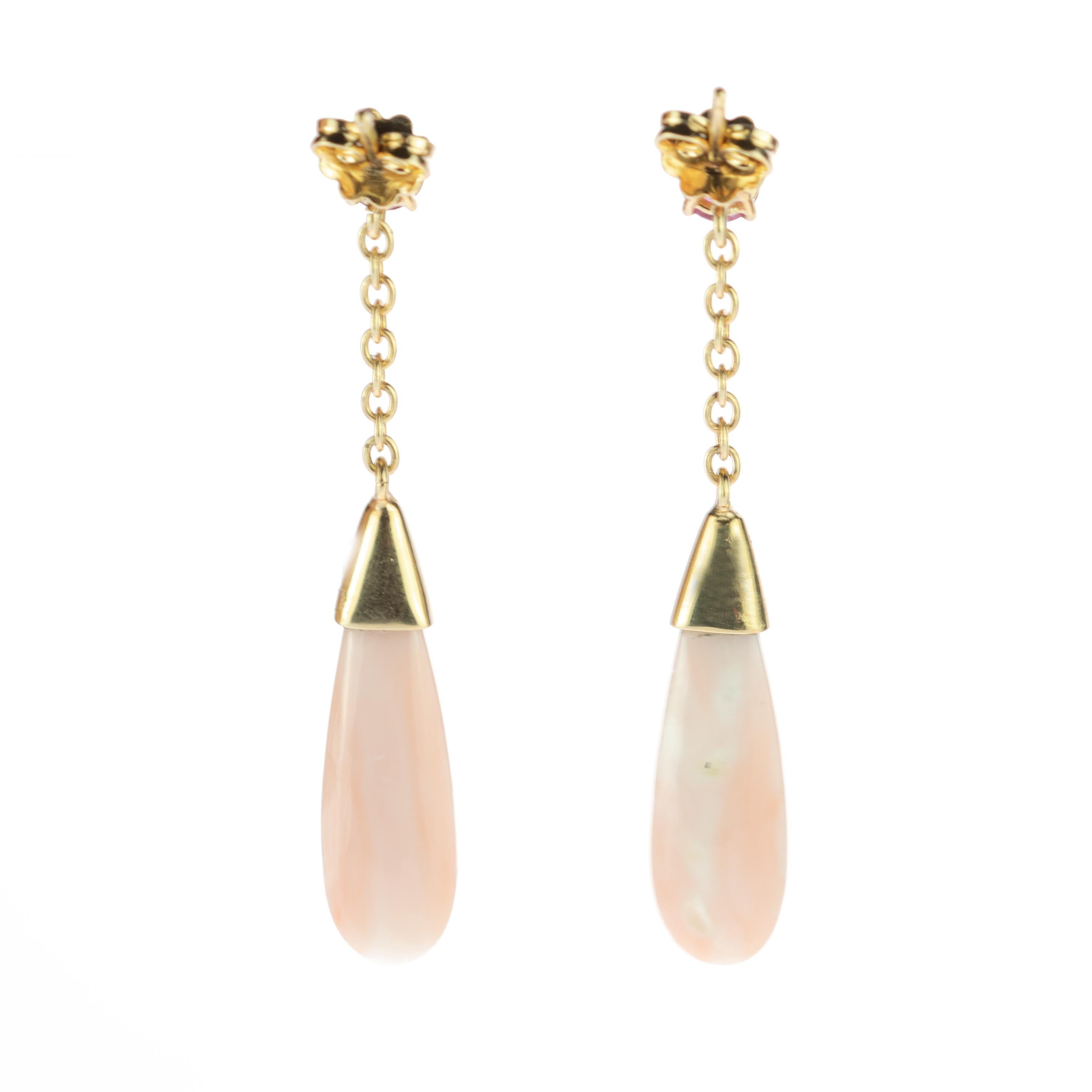 Intini Jewels Pink Coral Violet Tourmaline 18 Karat Gold Chain Drop Chic Earring In New Condition For Sale In Milano, IT