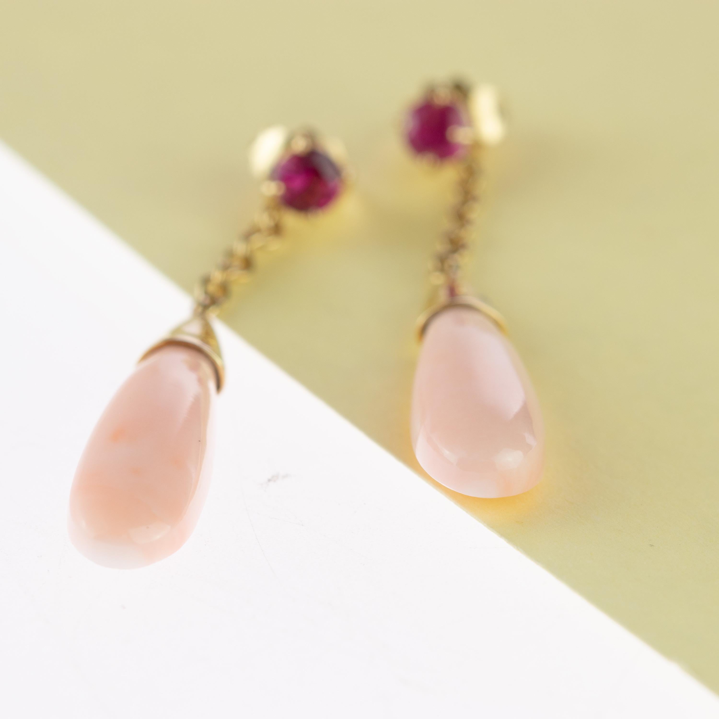 Women's Intini Jewels Pink Coral Violet Tourmaline 18 Karat Gold Chain Drop Chic Earring For Sale