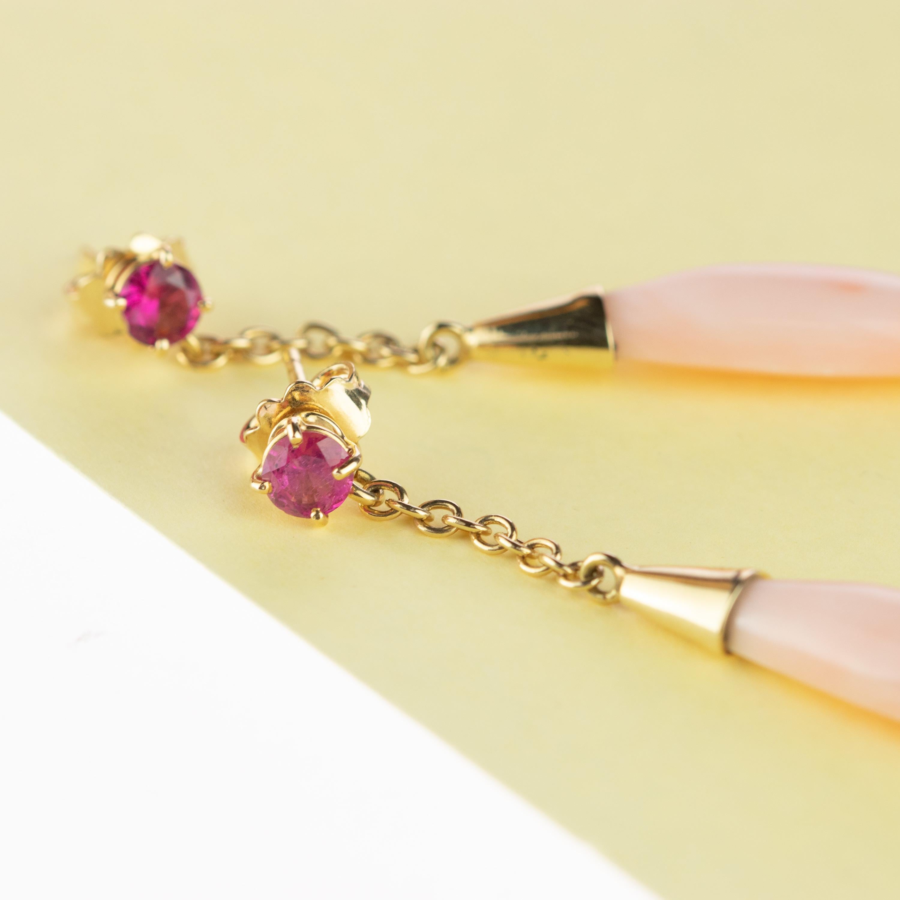 Intini Jewels Pink Coral Violet Tourmaline 18 Karat Gold Chain Drop Chic Earring For Sale 1