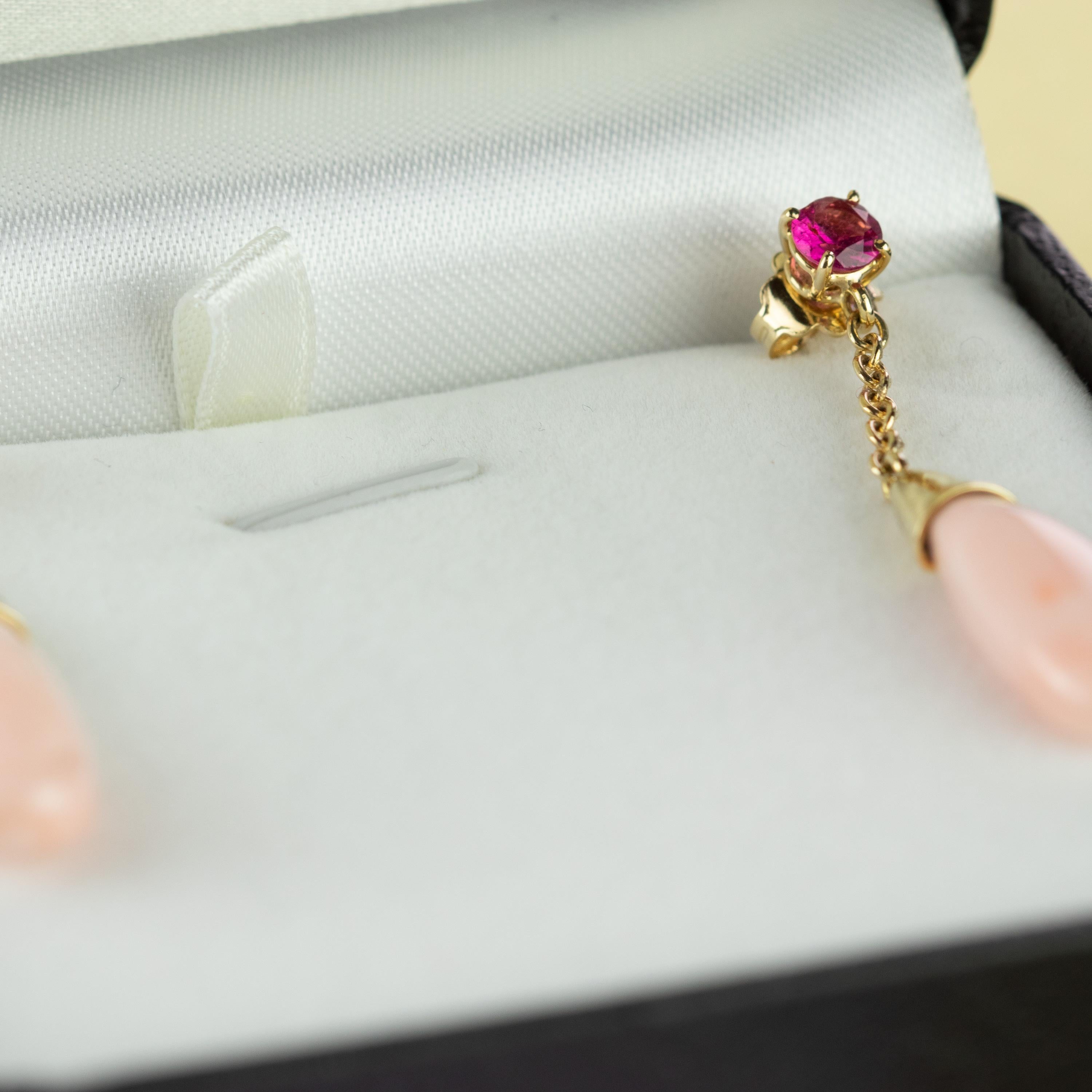 Intini Jewels Pink Coral Violet Tourmaline 18 Karat Gold Chain Drop Chic Earring For Sale 2