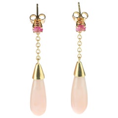 Intini Jewels Pink Coral Violet Tourmaline 18 Karat Gold Chain Drop Chic Earring