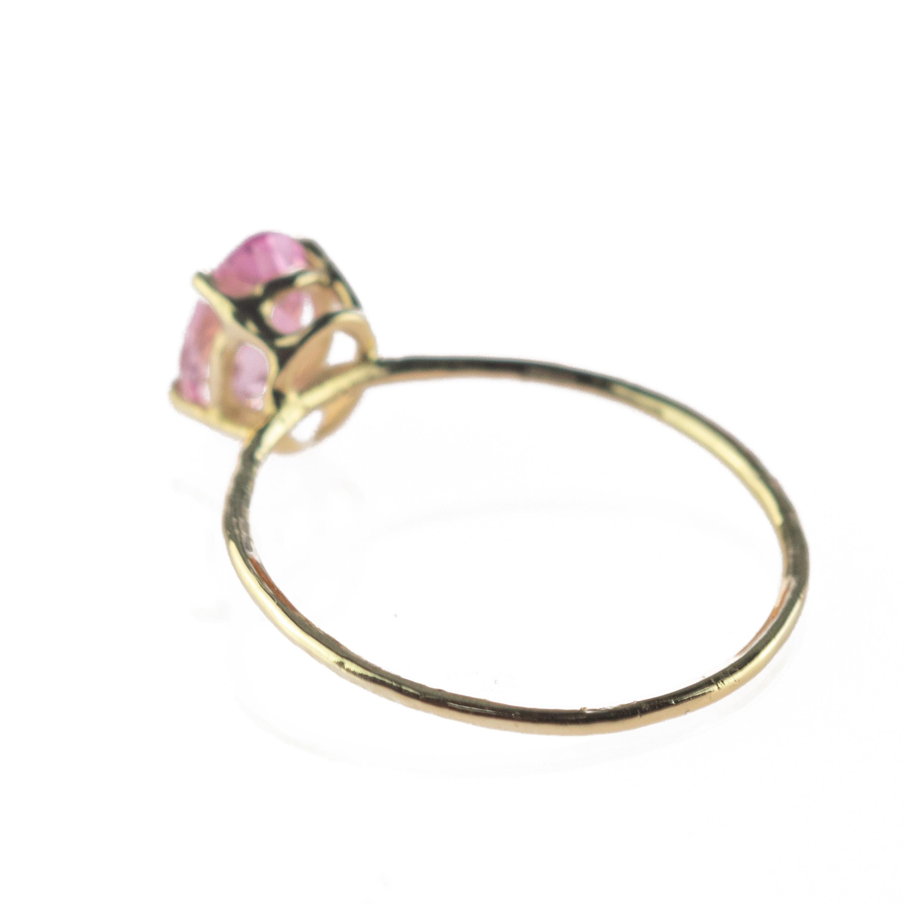 Oval Cut Intini Jewels Pink Oval Tourmaline 14 Karat Yellow Gold Cocktail Handmade Ring For Sale