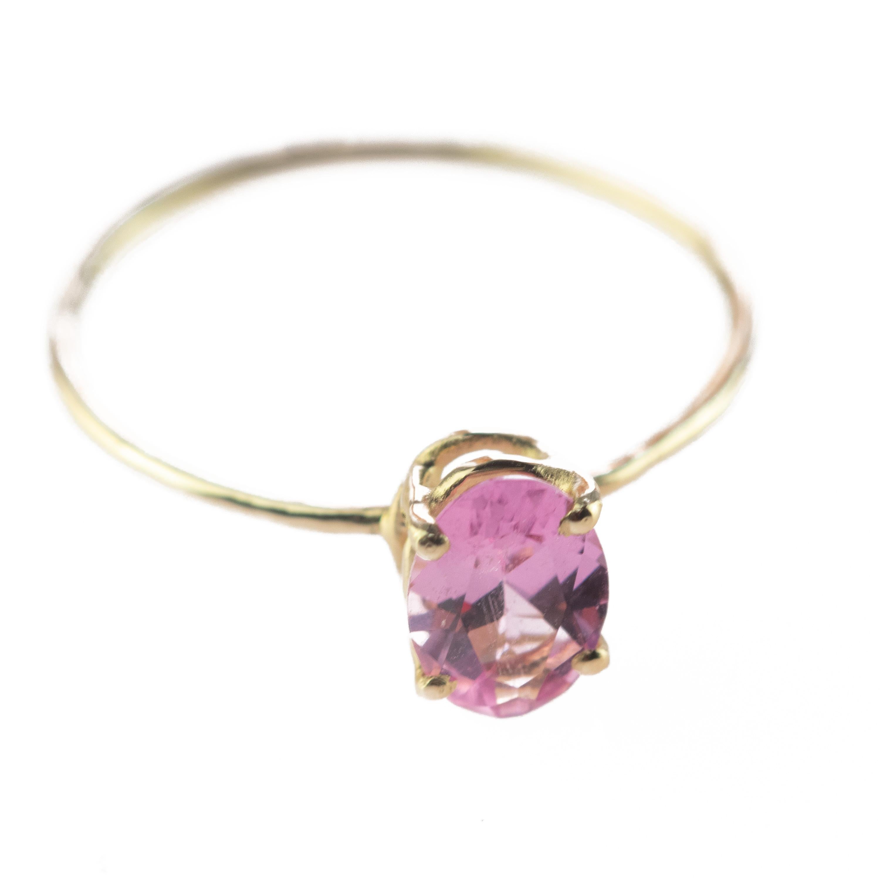 Women's Intini Jewels Pink Oval Tourmaline 14 Karat Yellow Gold Cocktail Handmade Ring For Sale