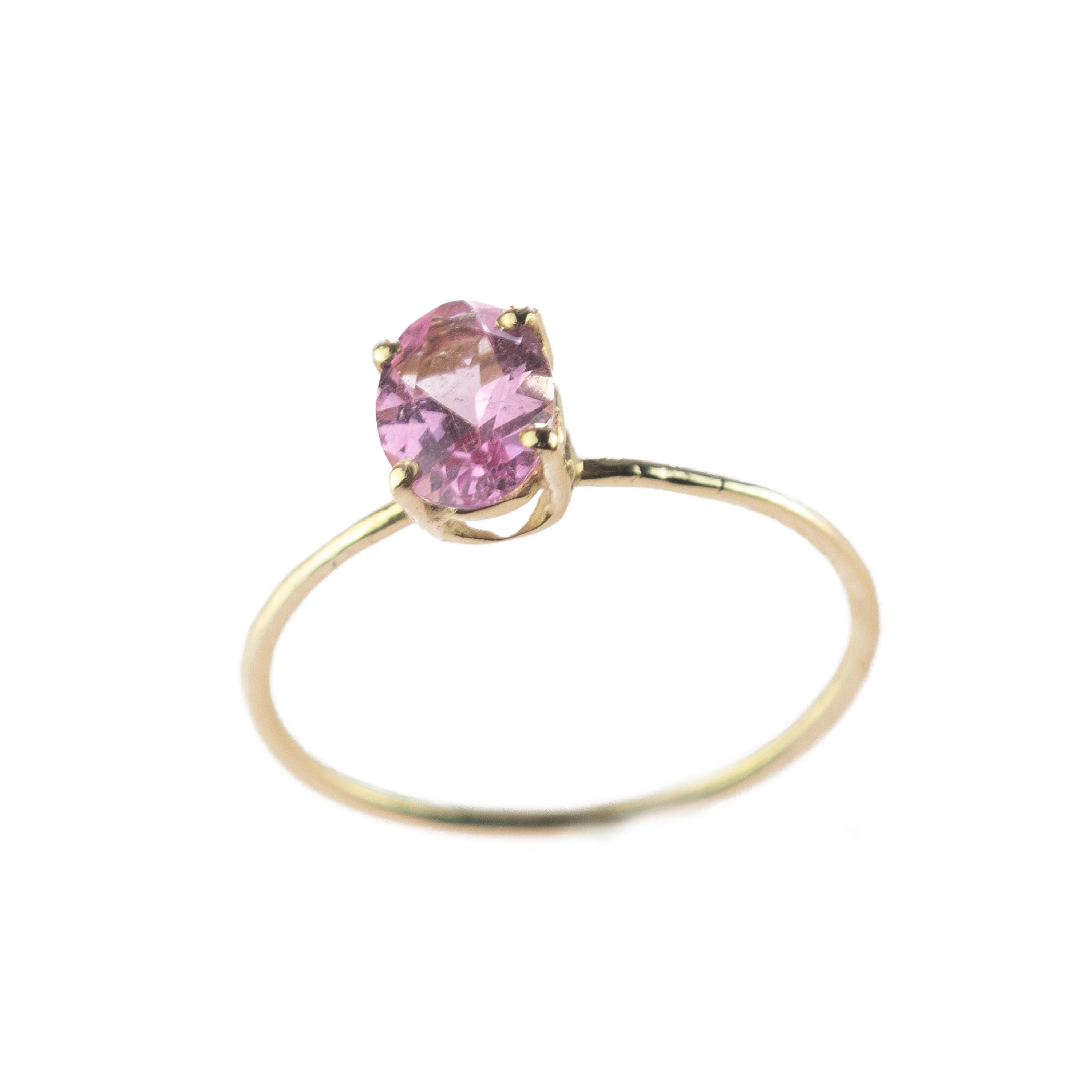 Intini Jewels Pink Oval Tourmaline 14 Karat Yellow Gold Cocktail Handmade Ring For Sale 3