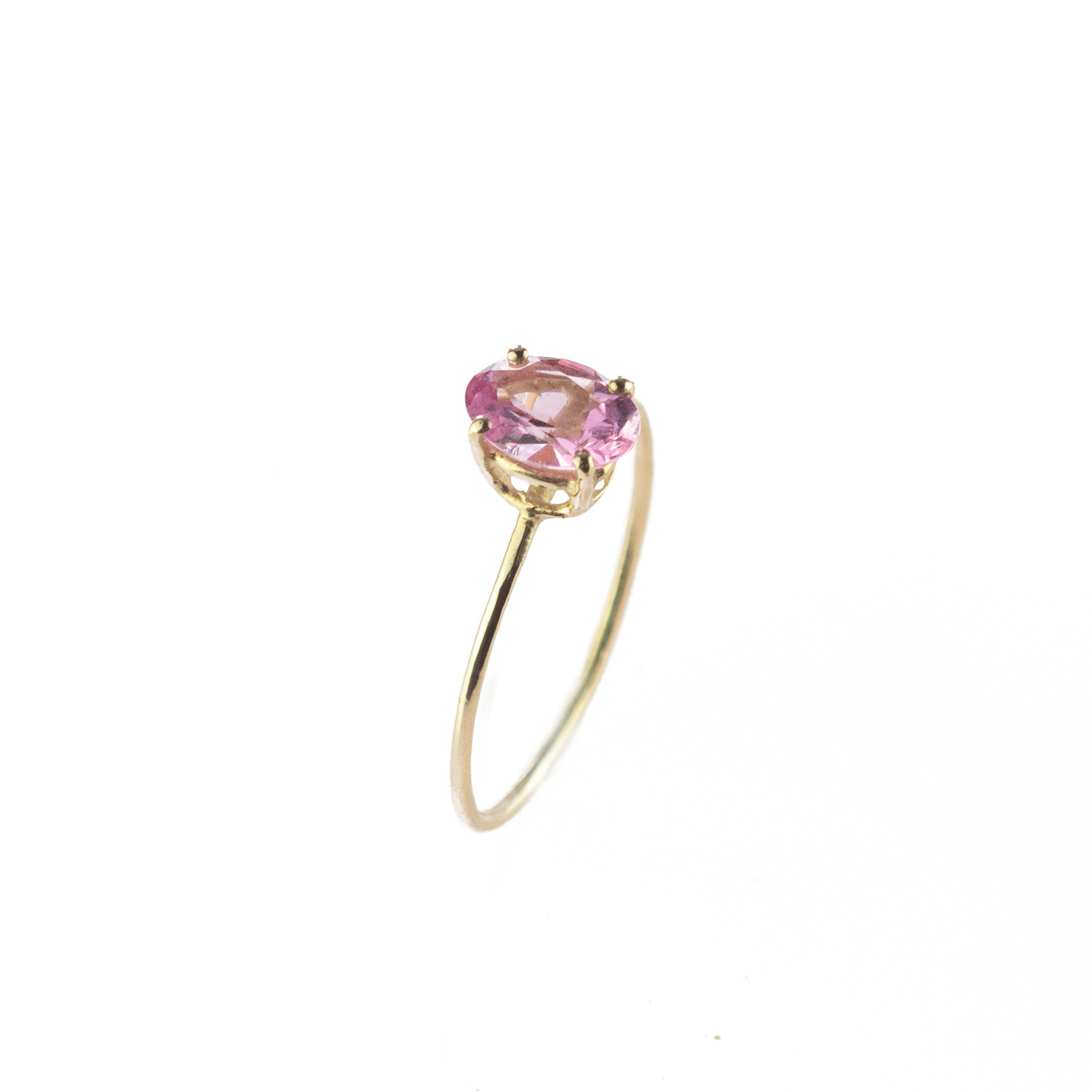 Intini Jewels Pink Oval Tourmaline 18 Karat Yellow Gold Cocktail Handmade Ring For Sale 1