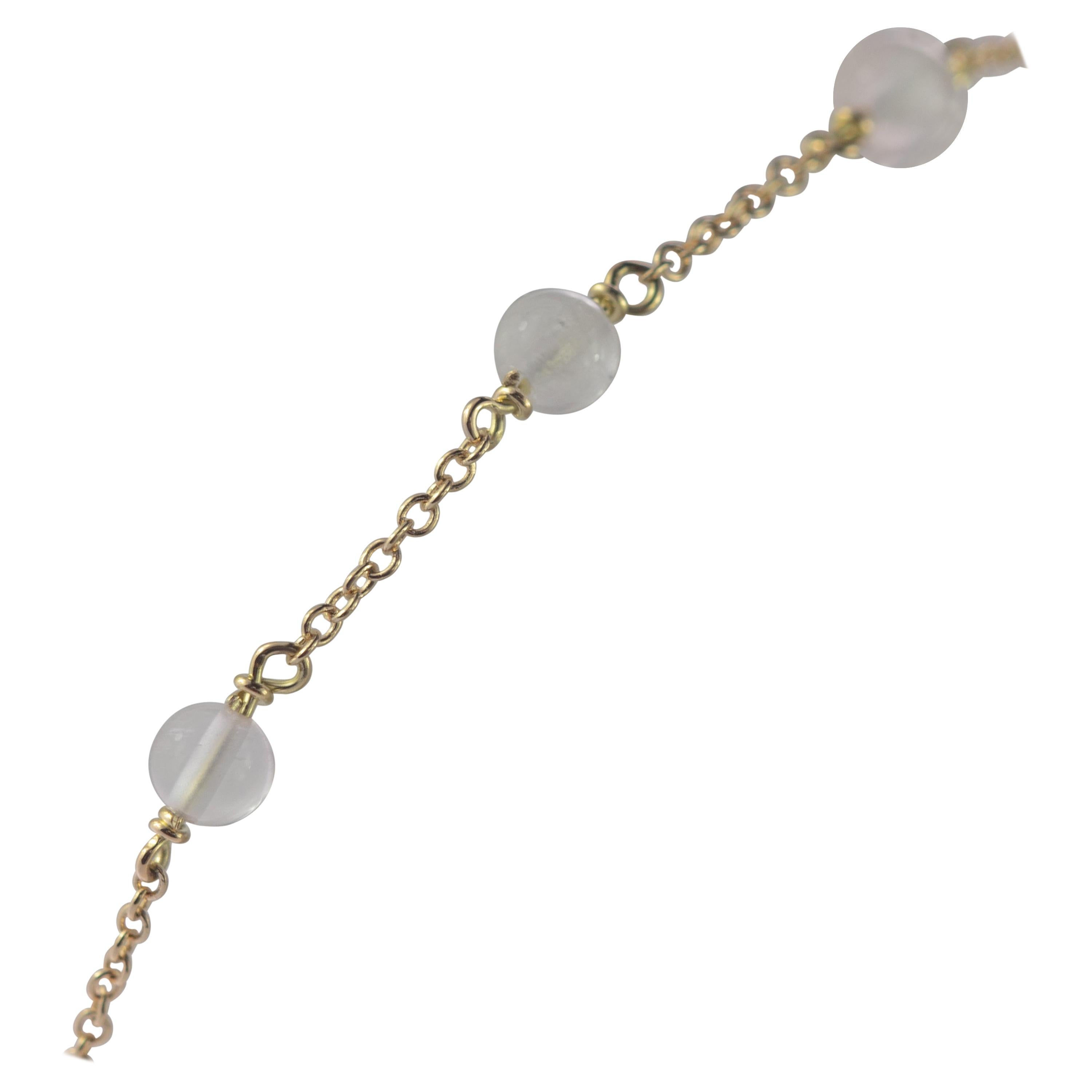 Intini Jewels Pink Quartz Sphere 18 Karat Yellow Gold Chain Handmade Bracelet For Sale