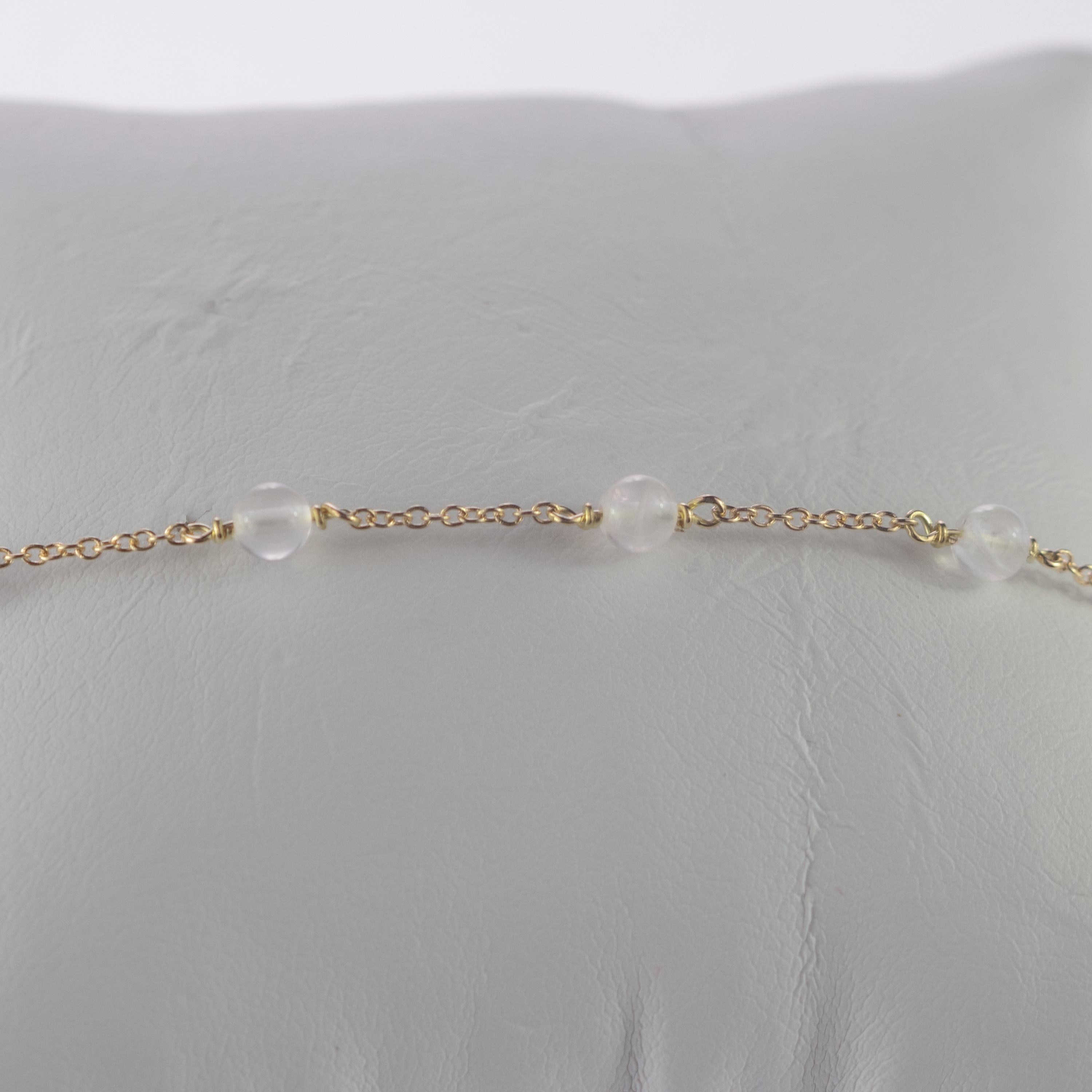 Taille mixte Intini Jewels Bracelet à chevilles en or 9 carats avec sphères de quartz rose et chaîne faite à la main en vente