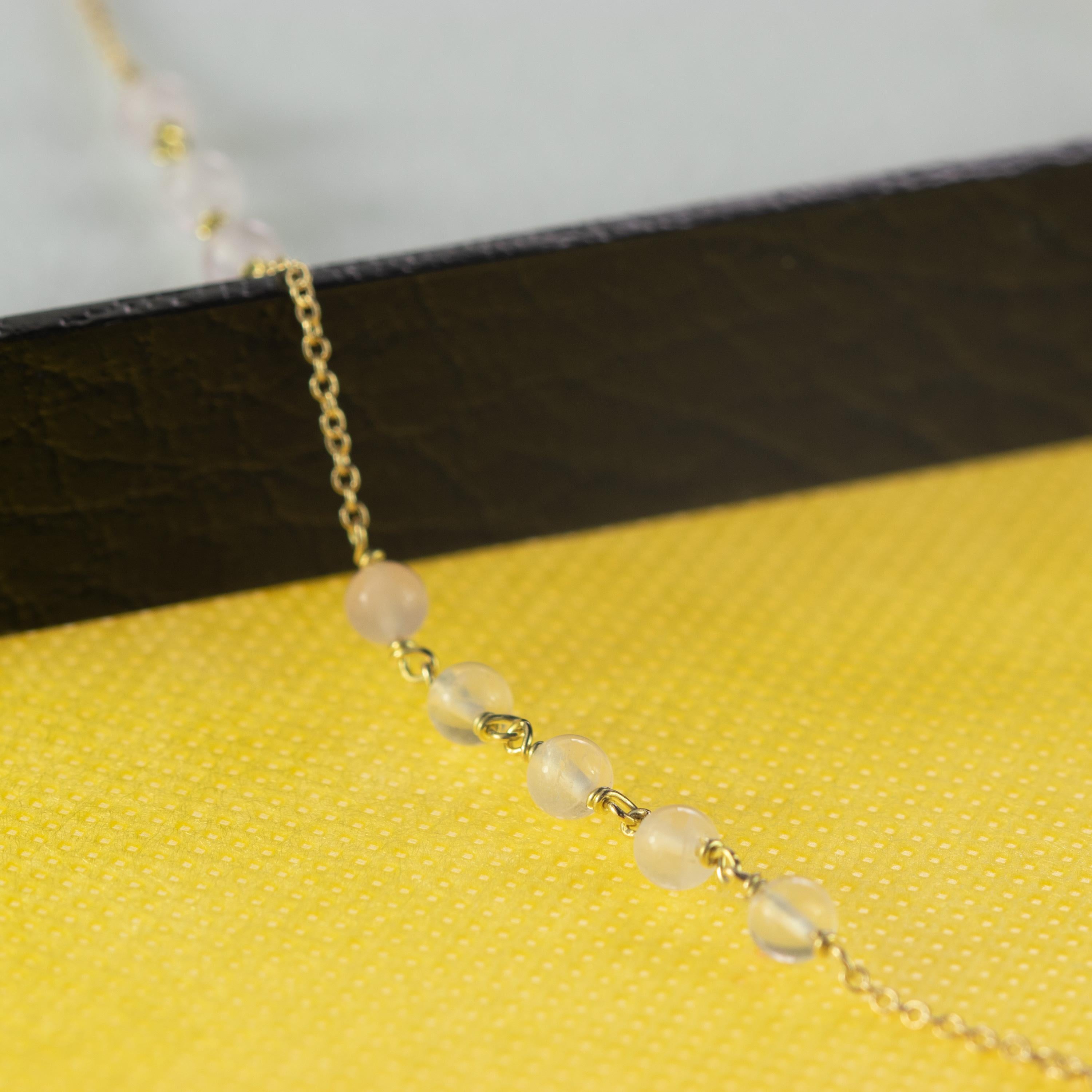 Intini Jewels - Sfera di quarzo rosa - Collana a mano con catena in oro giallo 9 carati in vendita 2