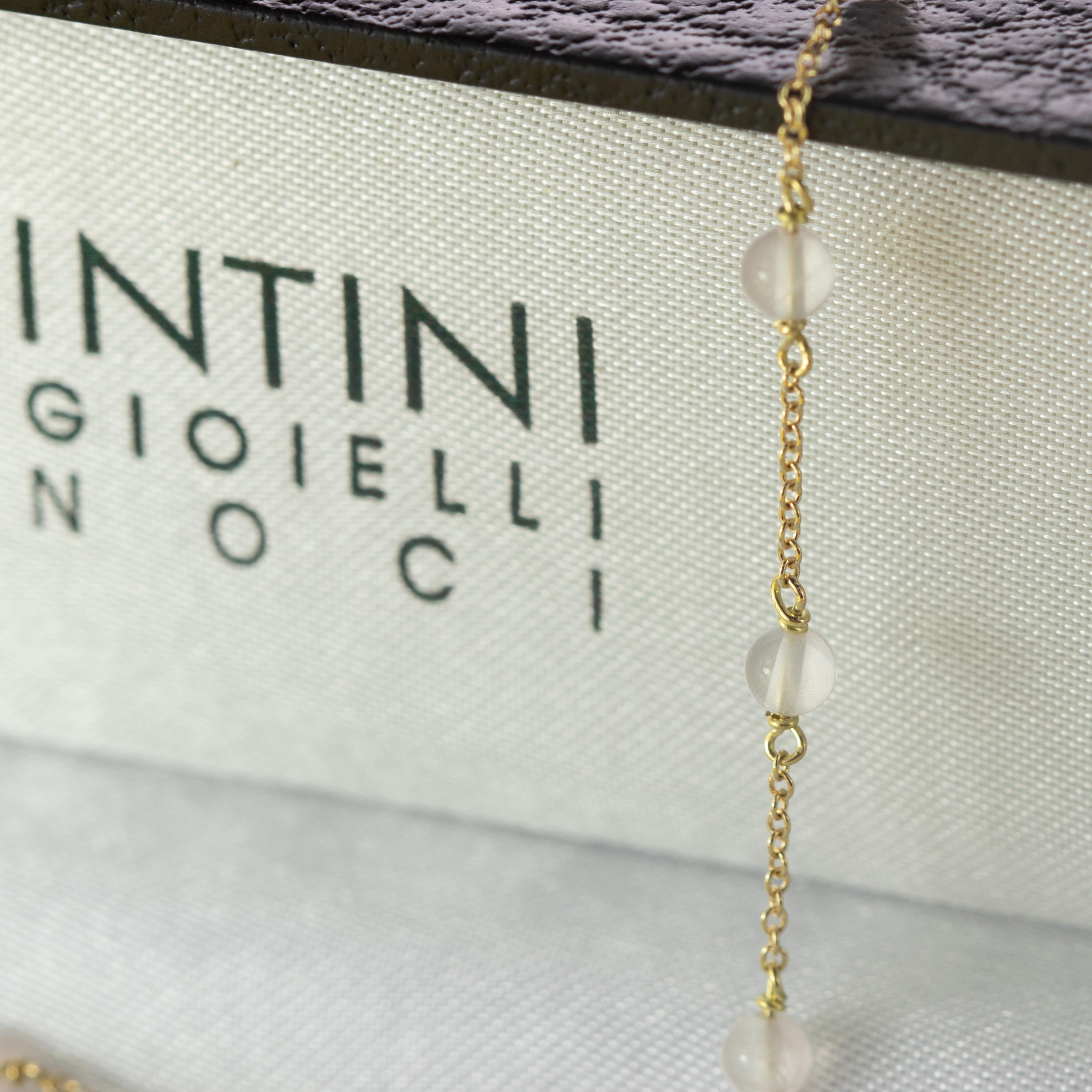 Intini Jewels Bracelet jonc chic fait main avec chaîne en plaqué or et sphères de quartz rose Pour femmes en vente