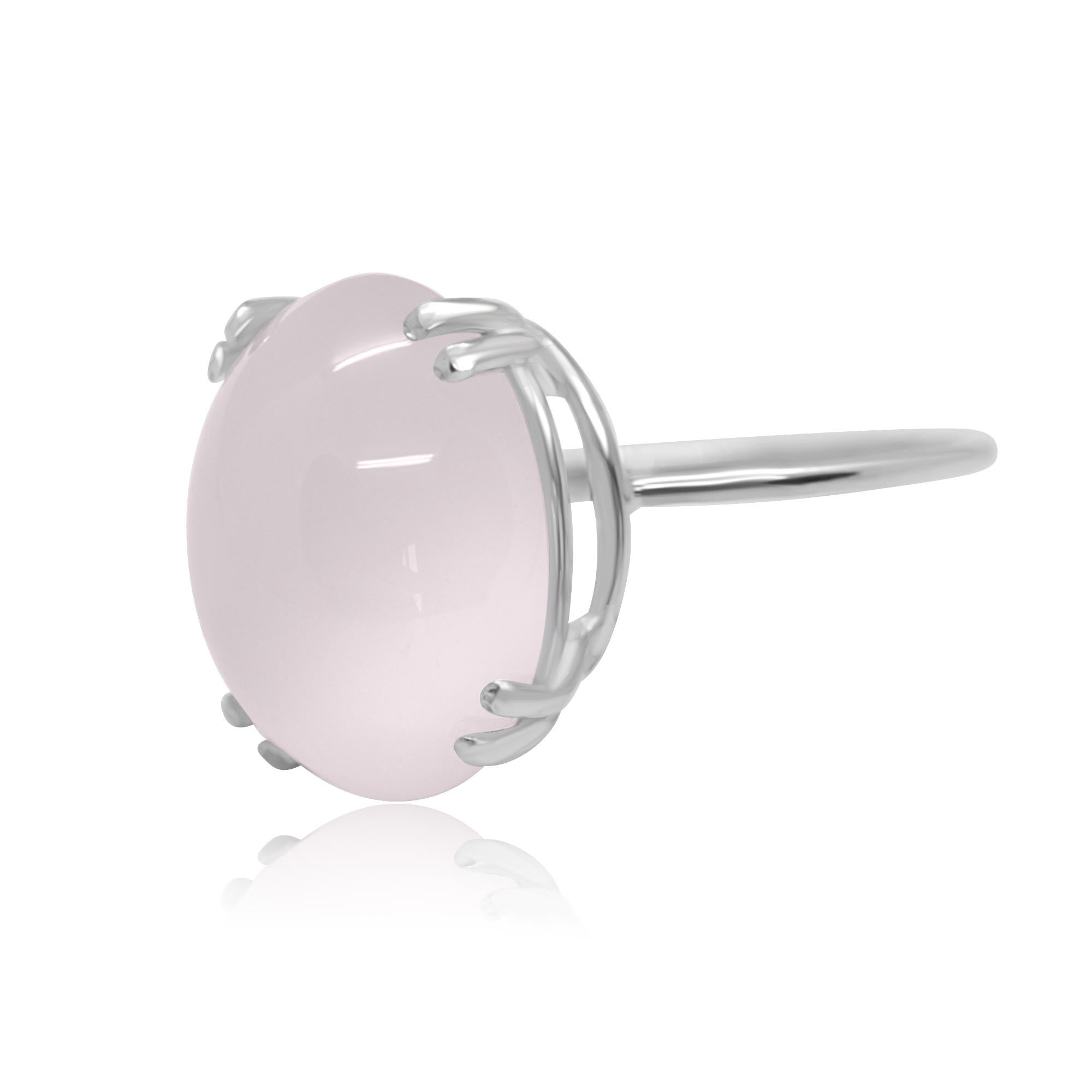 With a perfect size, it will fill with your daily elegant outfits. 

Cabochon cut solitaire ring design.

• 925 Sterling Silver
• Pink Quartz, 1.6 x 1.2 cm, oval cabochon cut, 10 carats
• Total weight 3.5 g
• Size: 14 (ITA), 54 (FR), 6 2/3 (US)
•