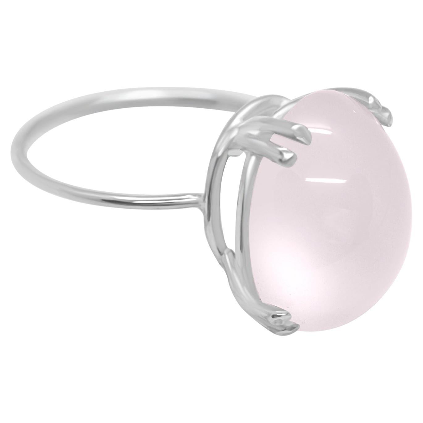 Intini Jewels Pink Quartz Sterling Silver Precious Solitaire Cocktail Oval Ring For Sale