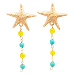 Intini Jewels Pink Silver Sea Star Dangle Summer Turquoise Agate Boho Earrings