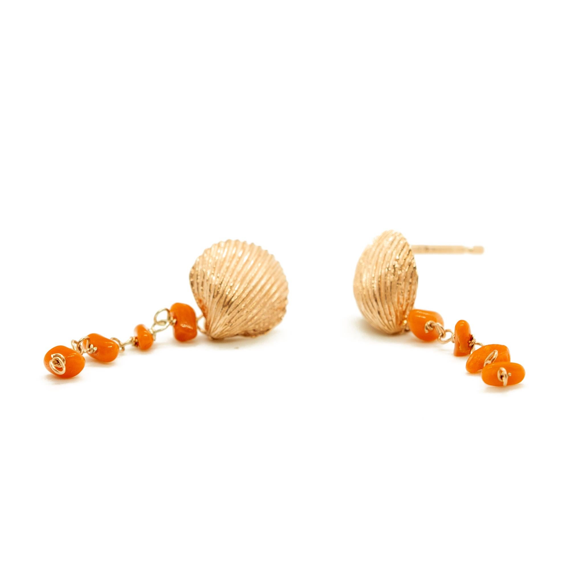 Intini Jewels Pendientes de verano en forma de concha de plata rosa Coral rojo Boho Chic Romántico en venta