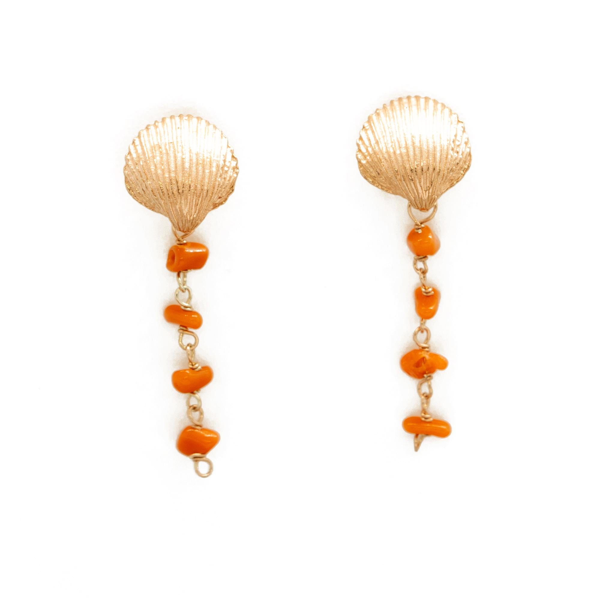 Intini Jewels Pendientes de verano en forma de concha de plata rosa Coral rojo Boho Chic Cuenta en venta