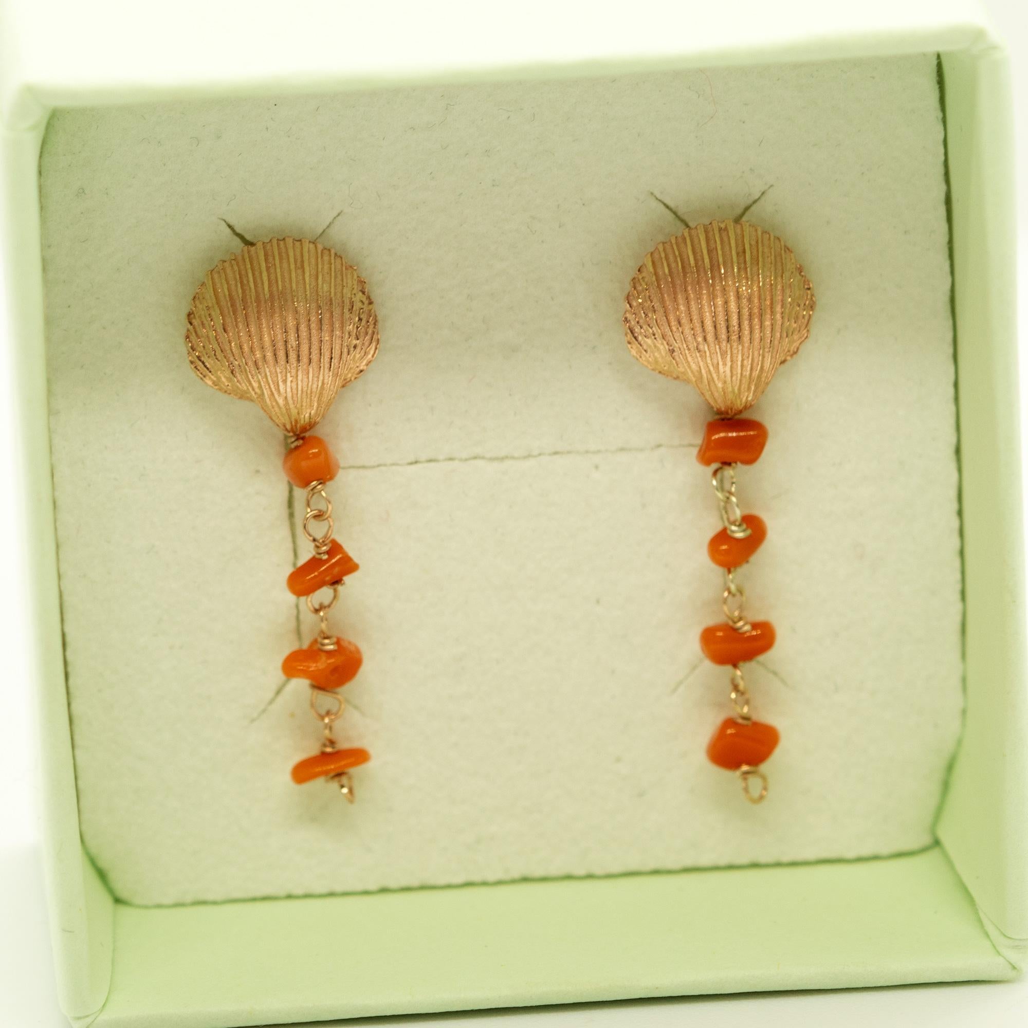 De las mujeres Intini Jewels Pendientes de verano en forma de concha de plata rosa Coral rojo Boho Chic en venta