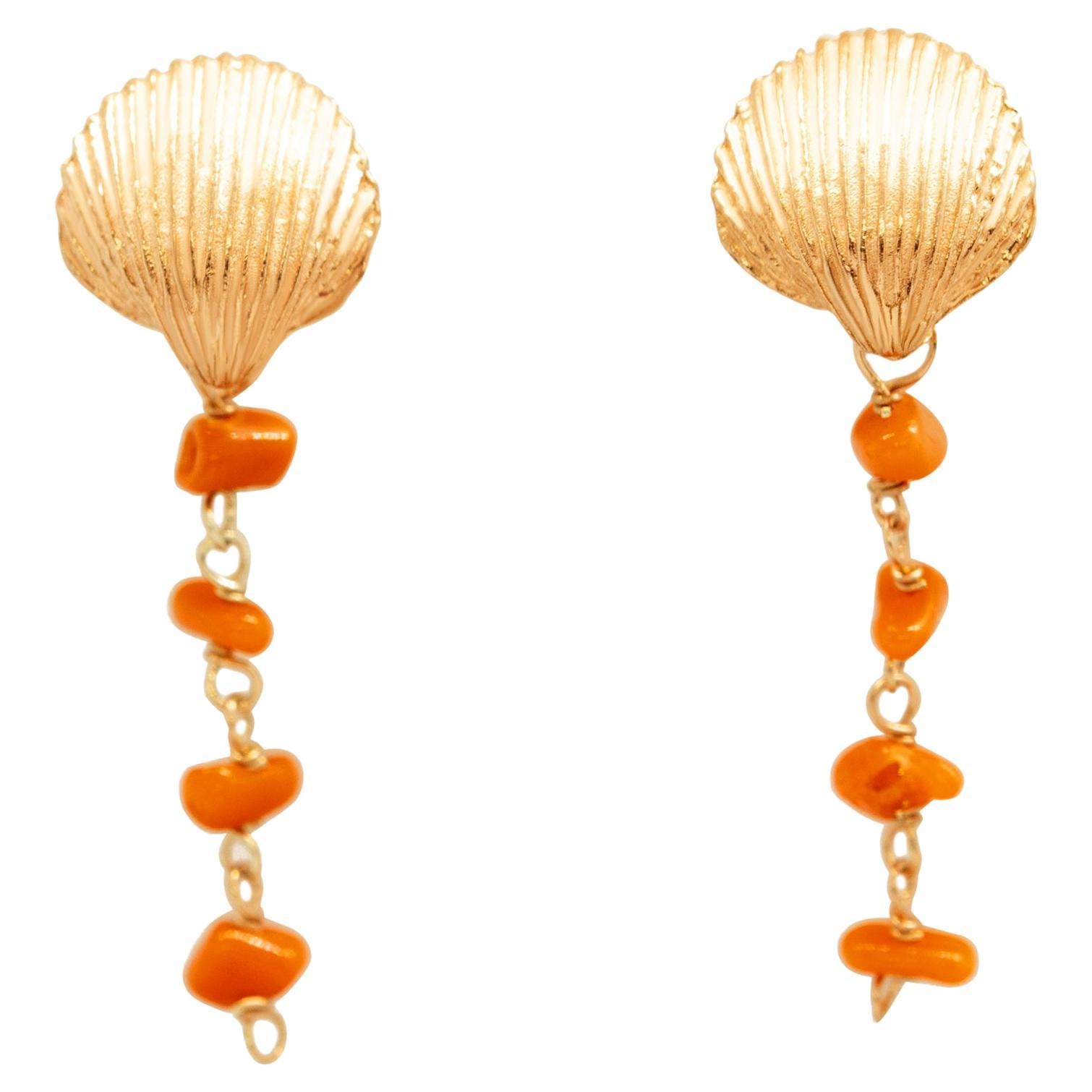 Intini Jewels Orecchini estivi a forma di conchiglia in argento con penzoloni in corallo rosso Boho Chic