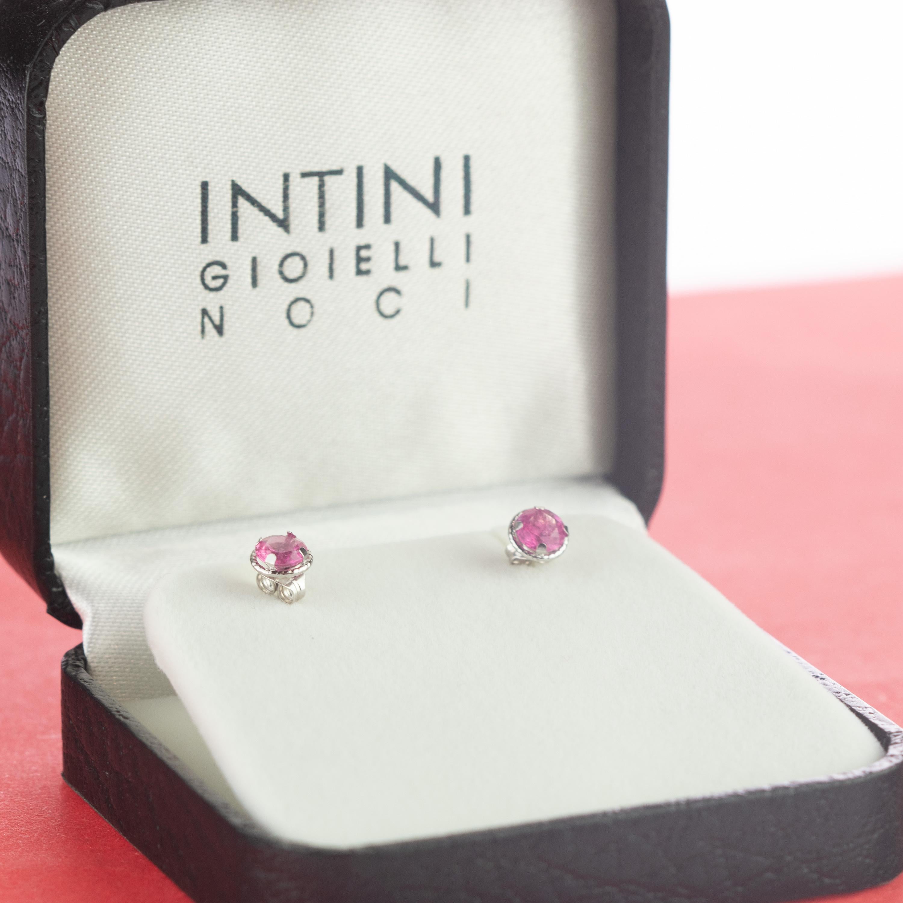 Ohrstecker aus 18 Karat Weißgold mit rosa Turmalin und Brillanten von Intini Jewels Damen im Angebot