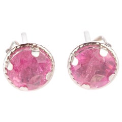 Intini Jewels Pink tourmaline Brilliant 18 Karat White Gold Round Stud Earrings