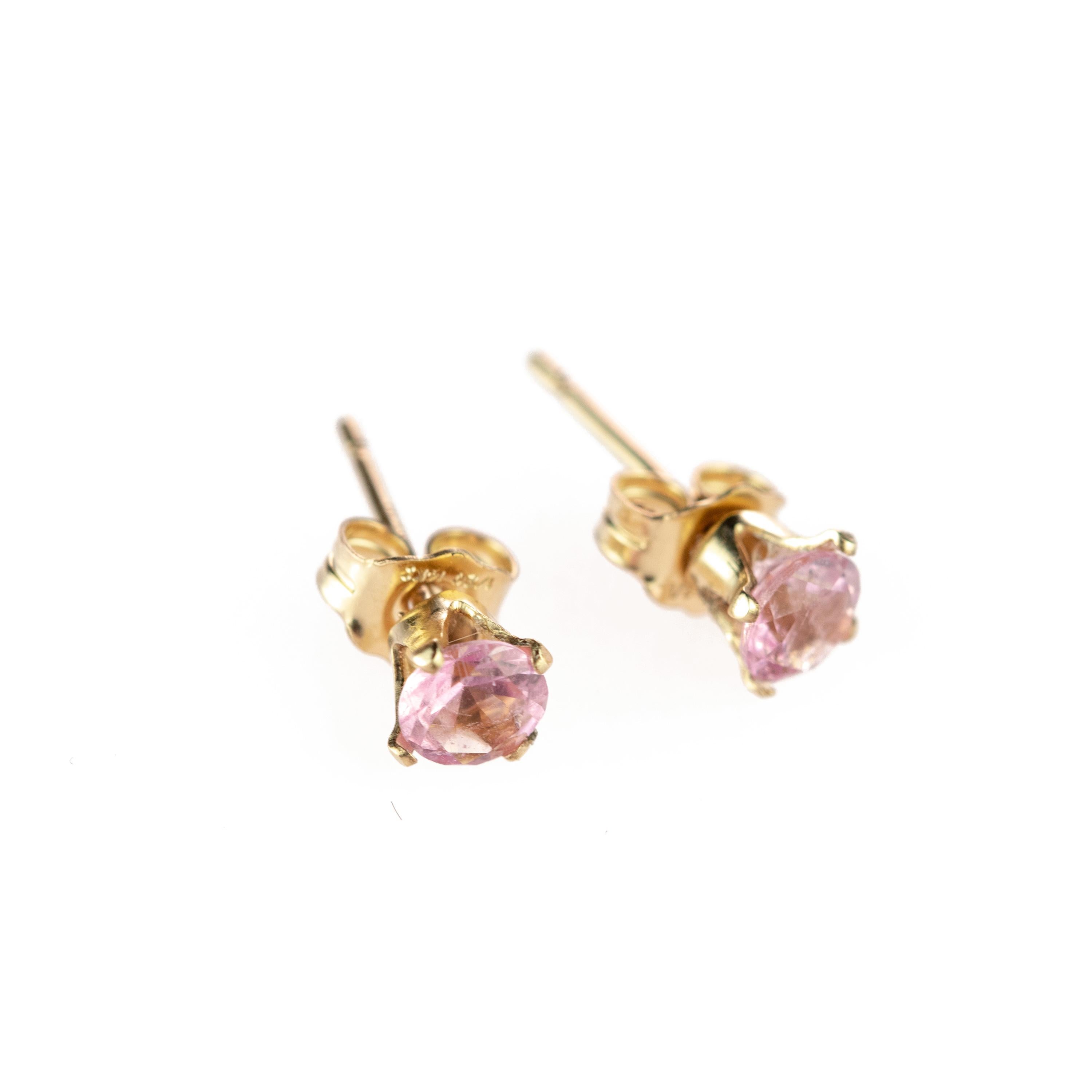 Art Nouveau Intini Jewels Pink Tourmaline Point of Light 14 Karat Gold Filled Stud Earrings For Sale