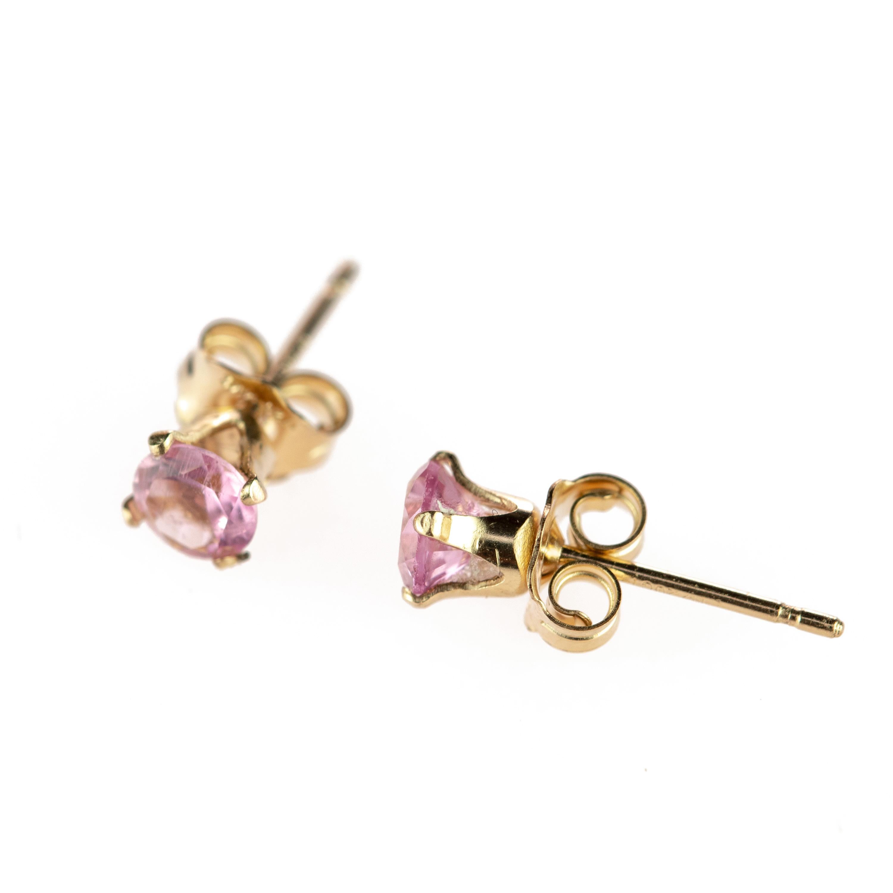 Brilliant Cut Intini Jewels Pink Tourmaline Point of Light 14 Karat Gold Filled Stud Earrings For Sale