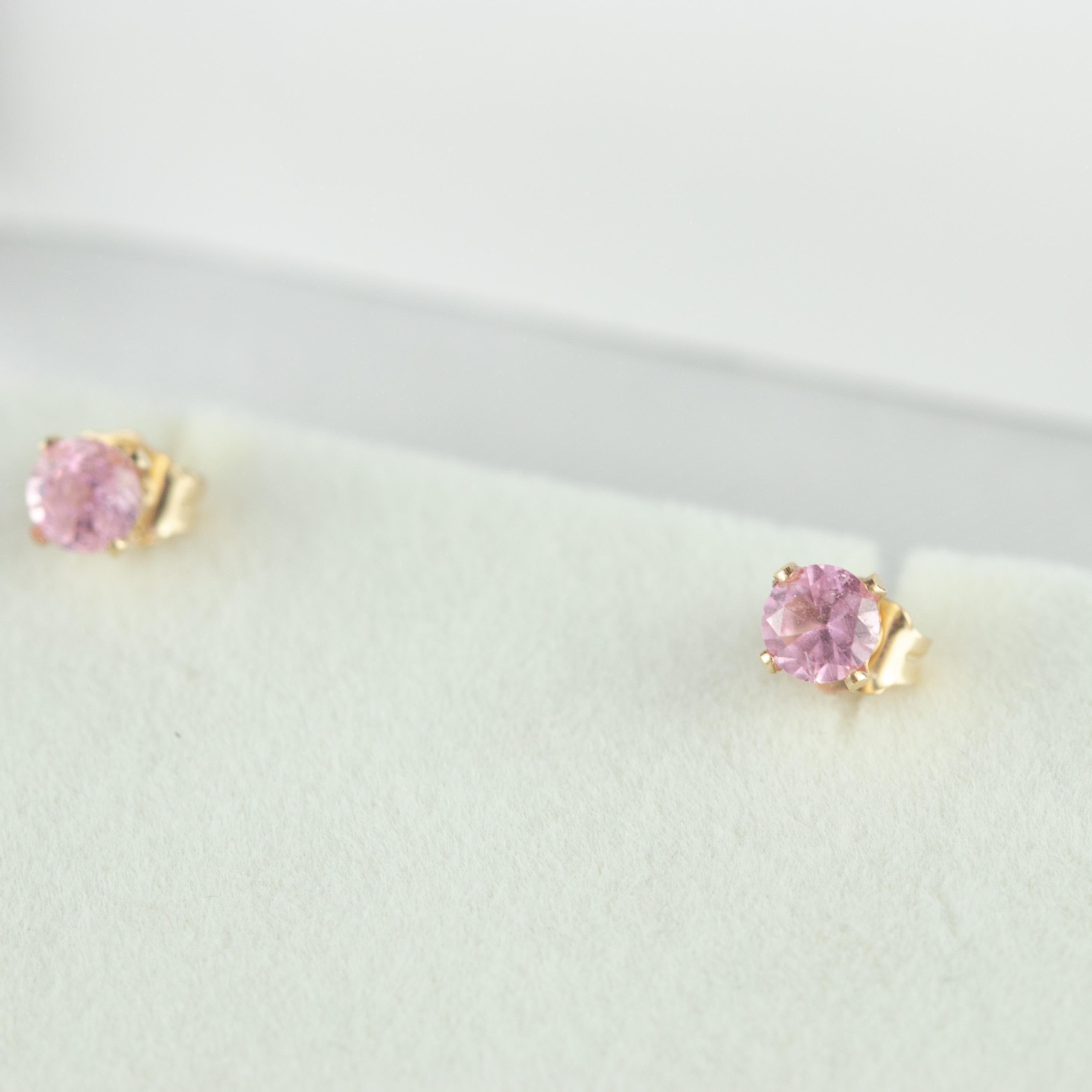 Women's or Men's Intini Jewels Pink Tourmaline Point of Light 14 Karat Gold Filled Stud Earrings For Sale