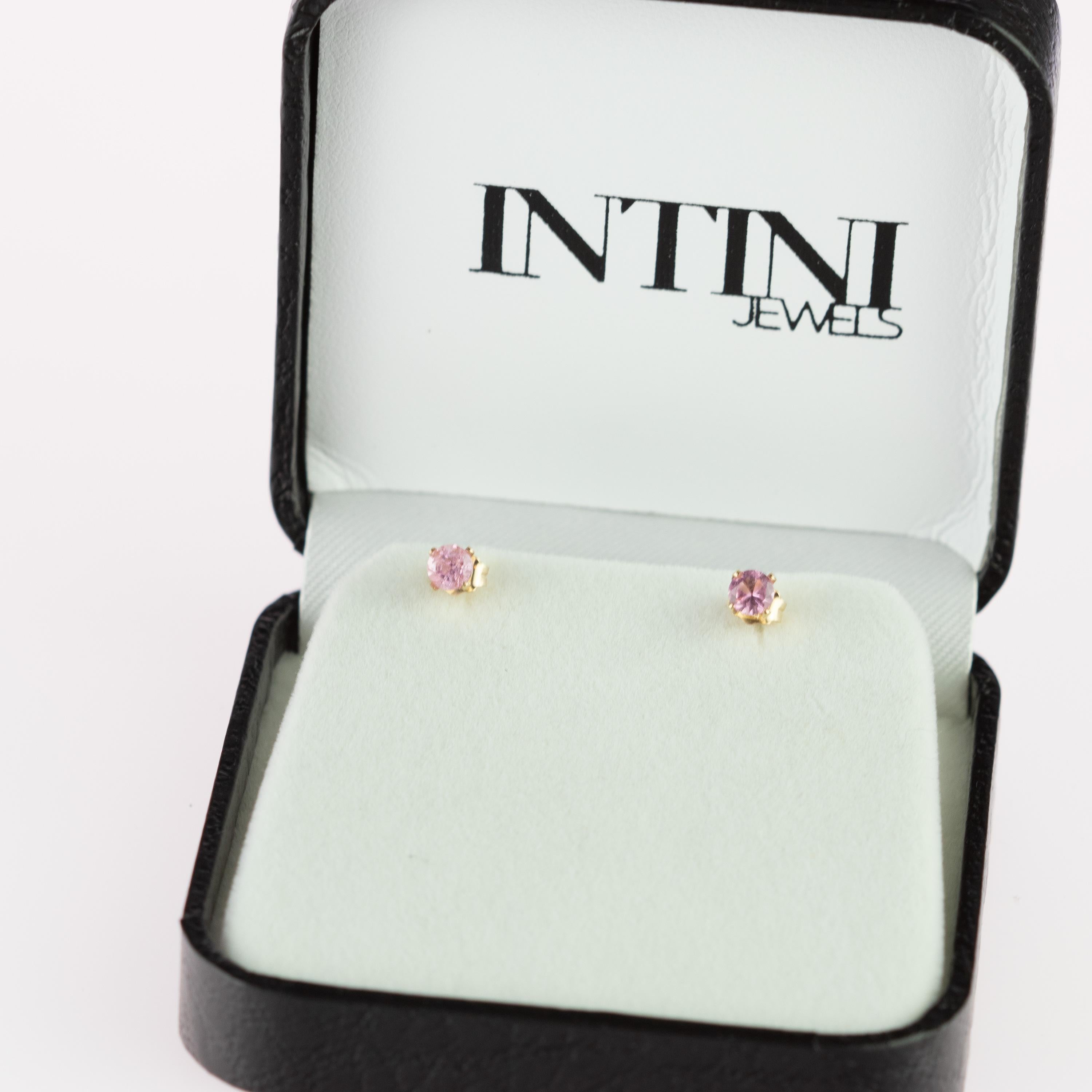 Intini Jewels Pink Tourmaline Point of Light 14 Karat Gold Filled Stud Earrings For Sale 1
