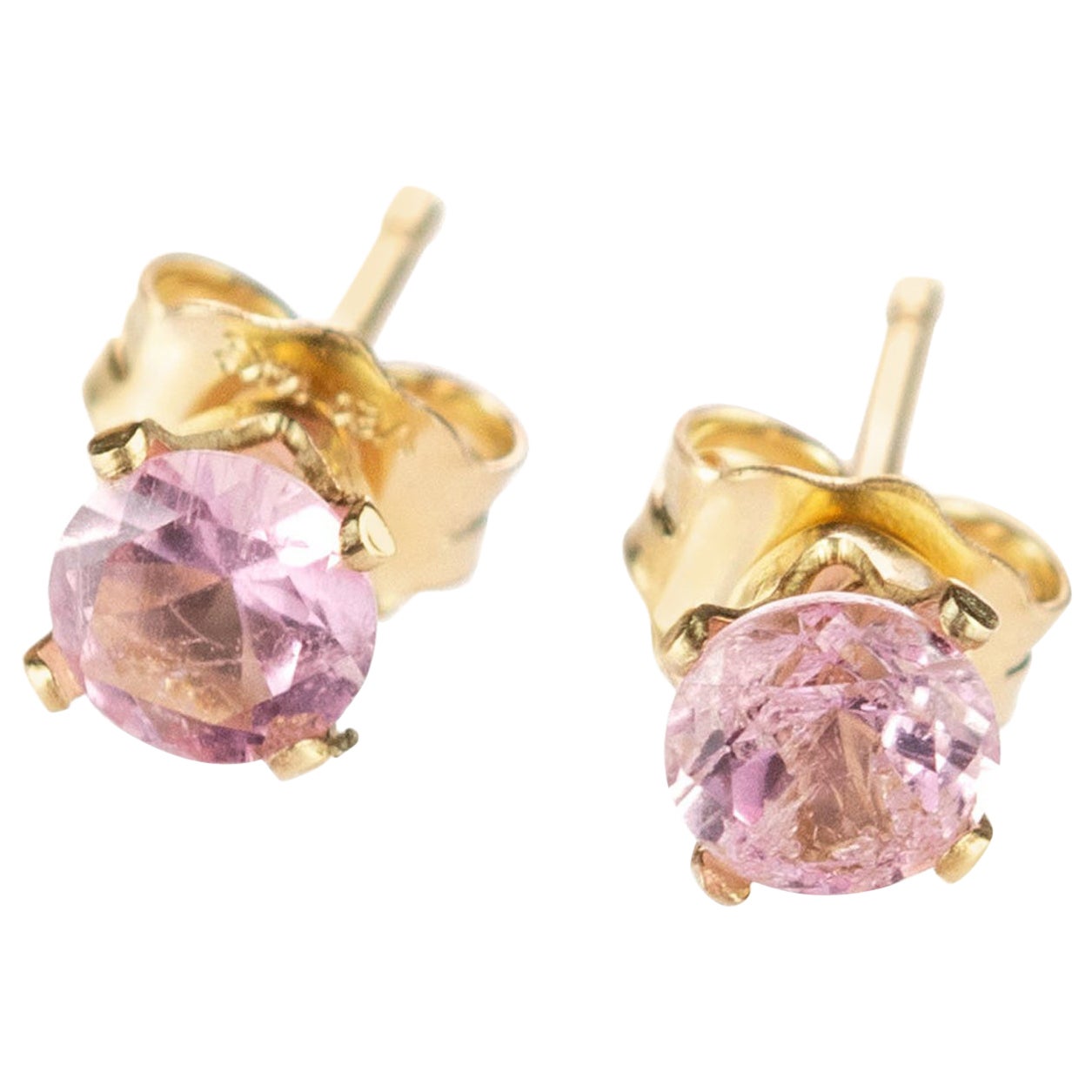 Intini Jewels - Orecchini a perno con tormalina rosa e punto luce in oro 14 carati in vendita