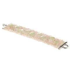 Intini Jewels Prehnite Rose Quartz Sterling Silver Woven Clamper Beaded Bracelet
