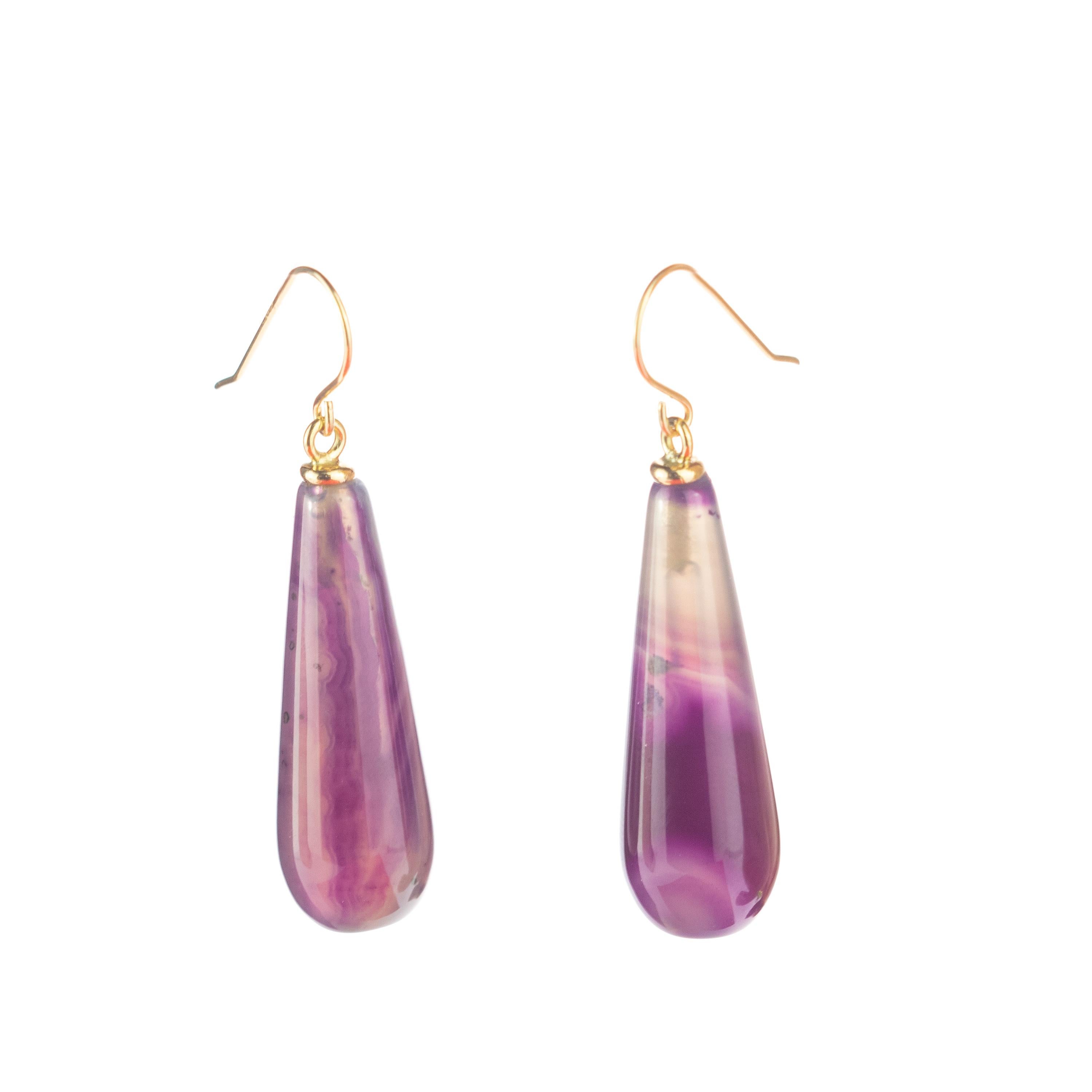 Intini Jewels Pendientes colgantes de ágata púrpura de oro amarillo de 18 quilates Pendientes boho en Nuevo estado para la venta en Milano, IT