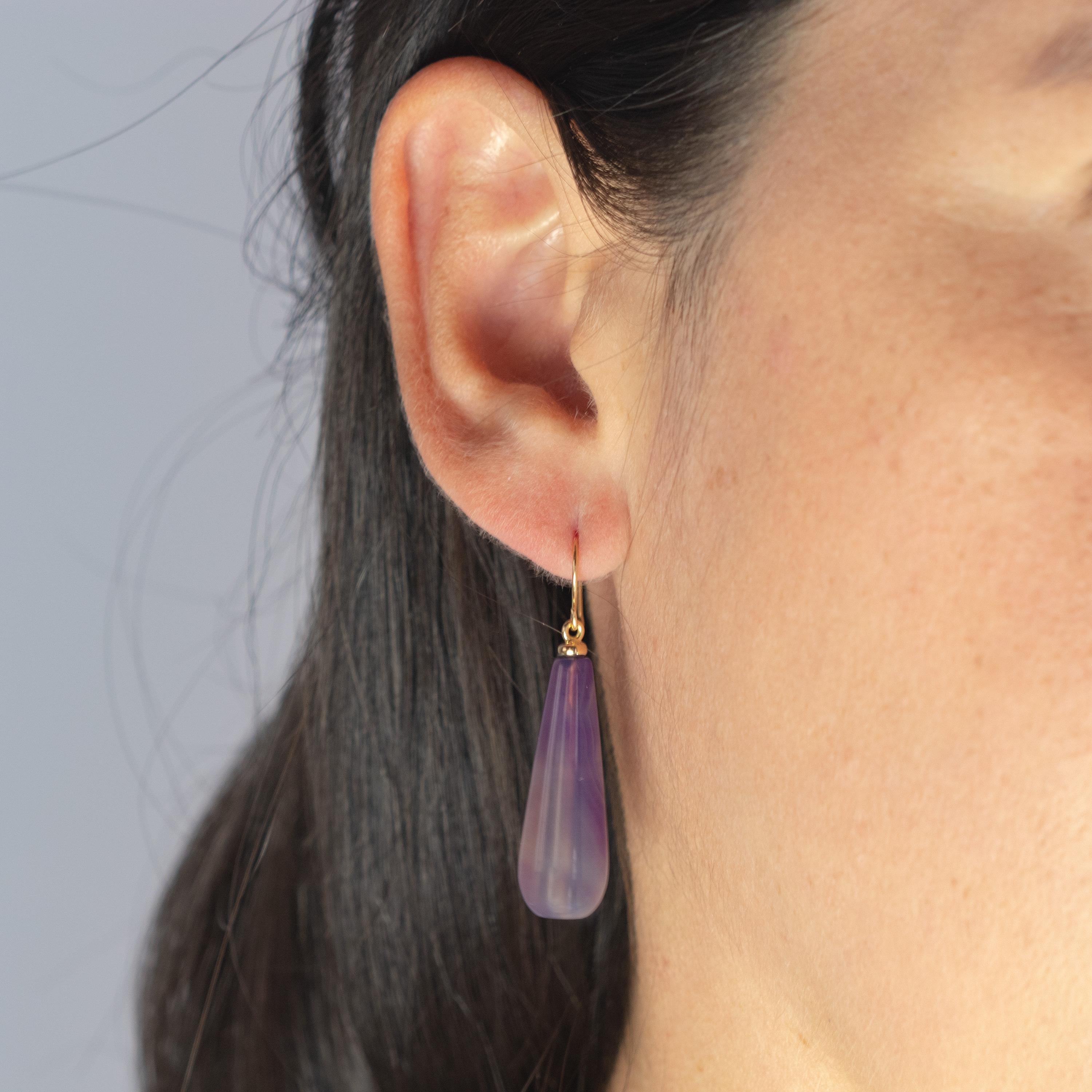 Intini Jewels Pendientes colgantes de ágata púrpura de oro amarillo de 18 quilates Pendientes boho Art Nouveau en venta