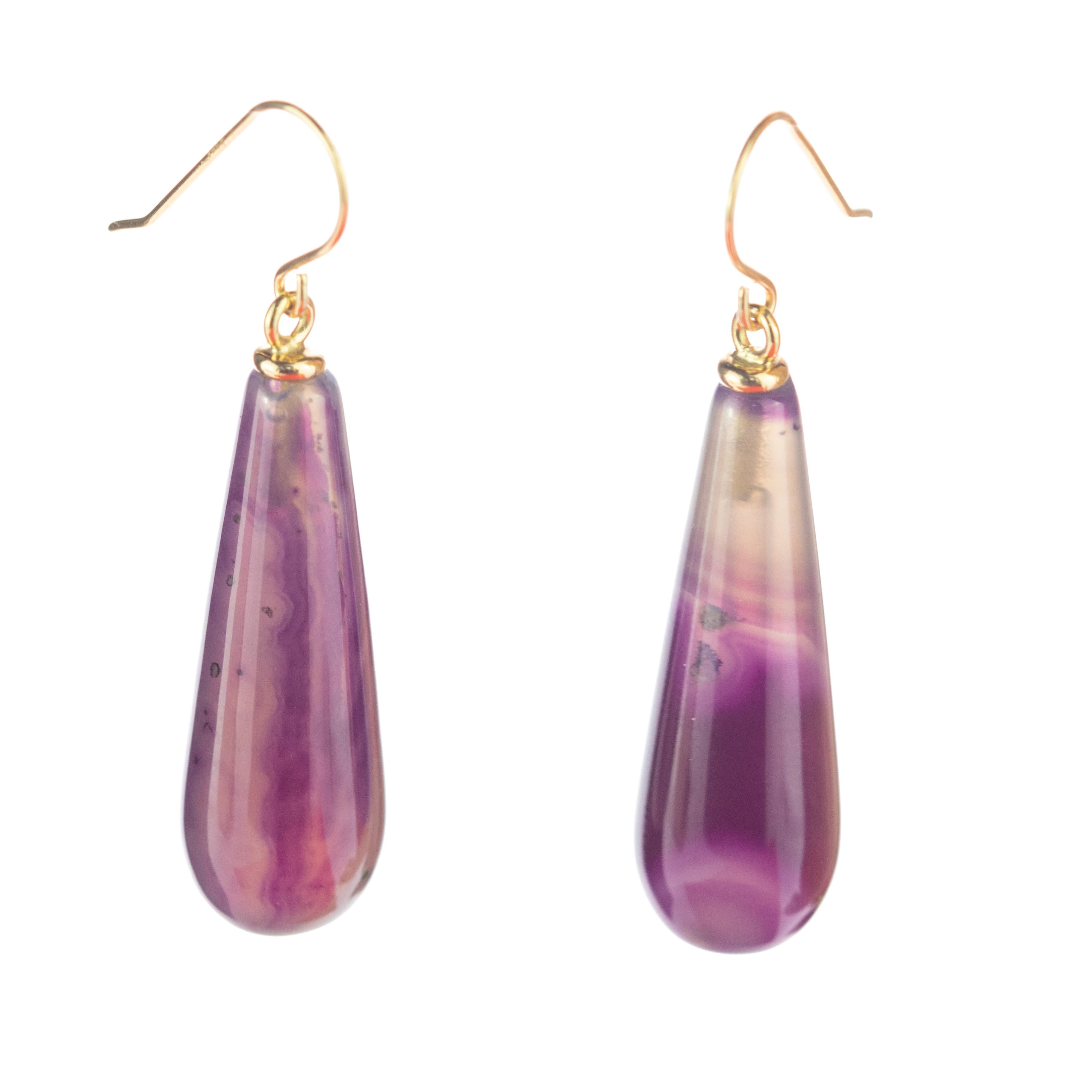 Intini Jewels Pendientes colgantes de ágata púrpura de oro amarillo de 18 quilates Pendientes boho en venta 1