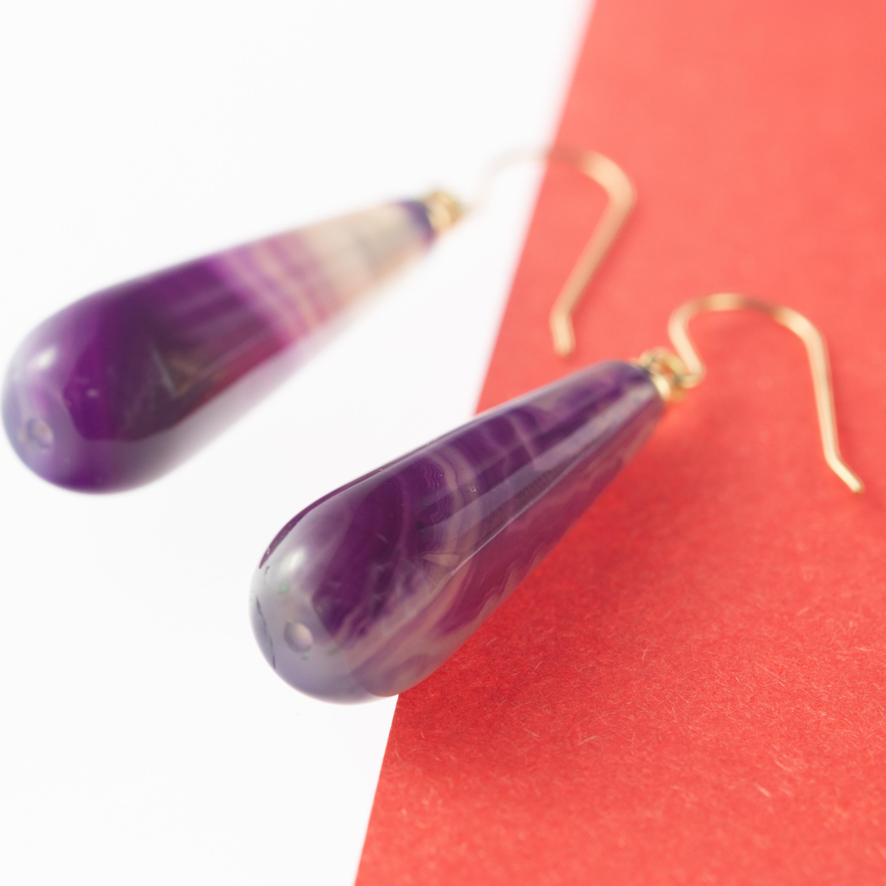 Intini Jewels Pendientes colgantes de ágata púrpura de oro amarillo de 18 quilates Pendientes boho en venta 2