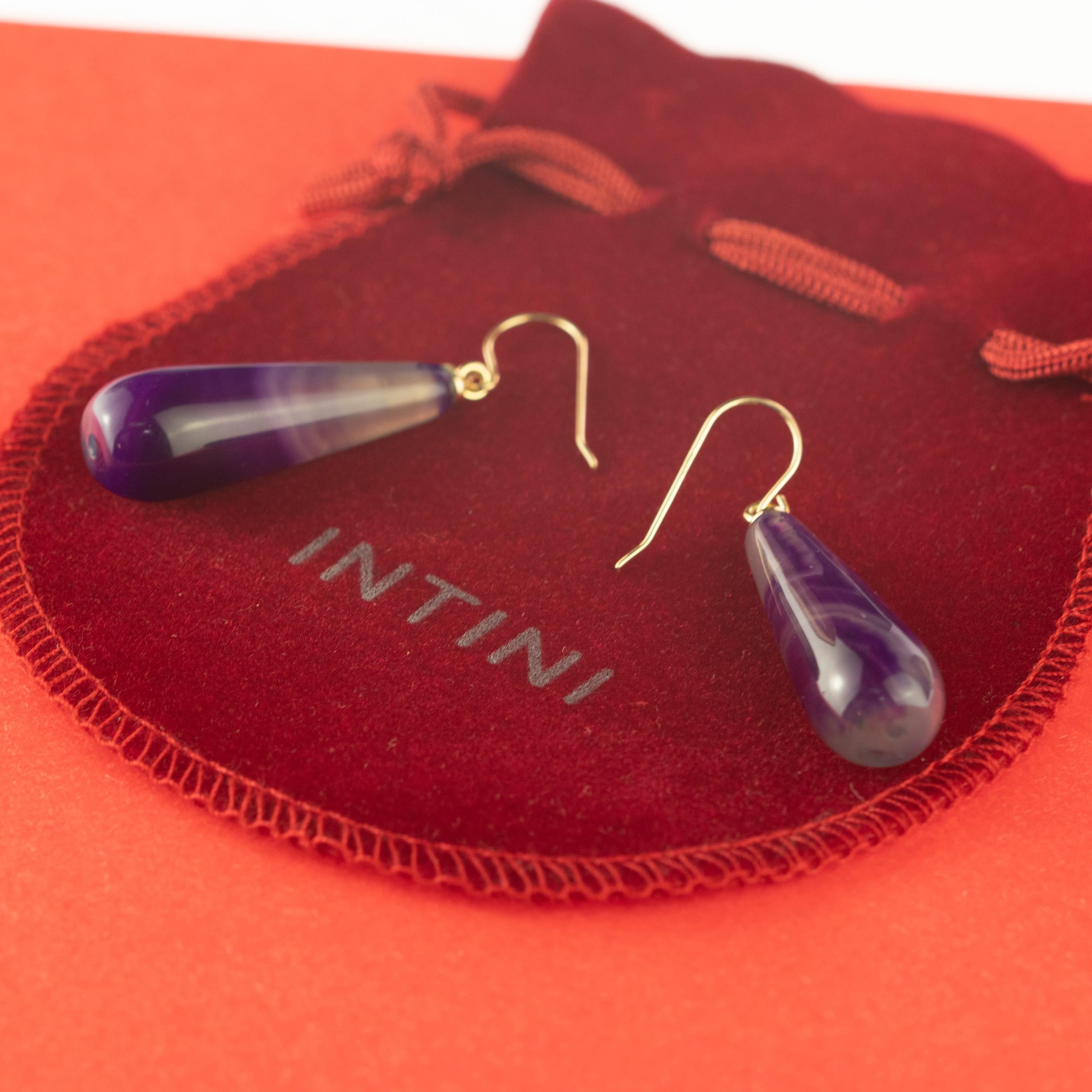 Intini Jewels Pendientes colgantes de ágata púrpura de oro amarillo de 18 quilates Pendientes boho en venta 4