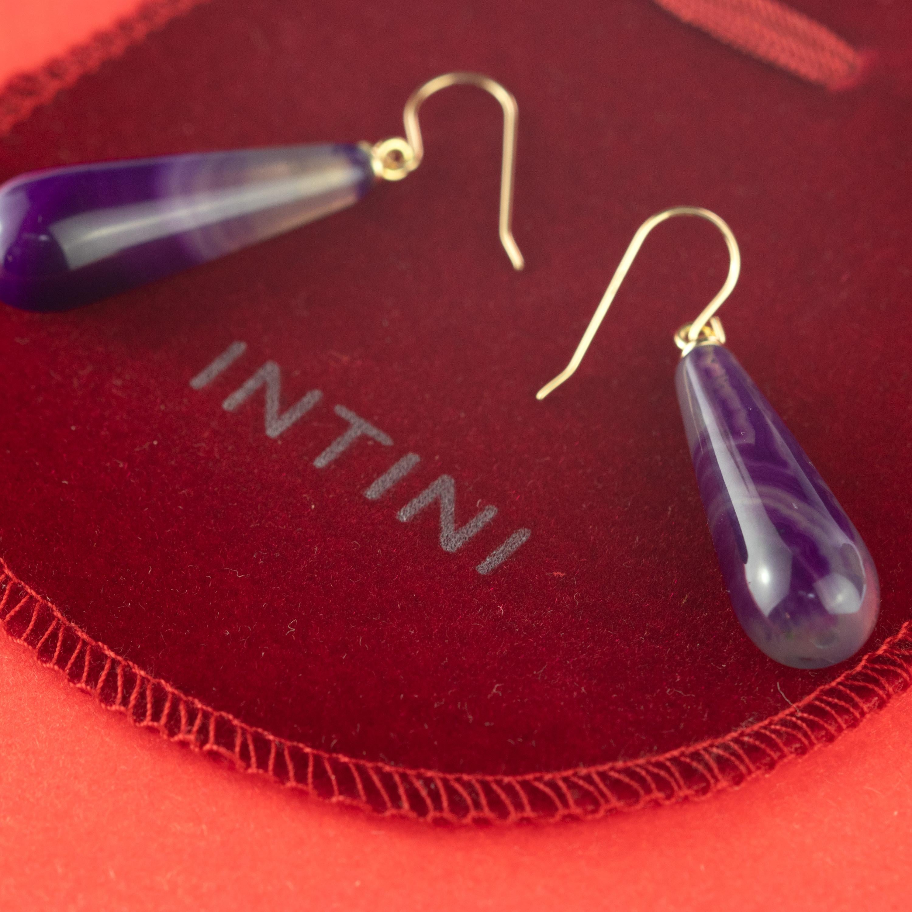 Intini Jewels Pendientes colgantes de ágata púrpura de oro amarillo de 18 quilates Pendientes boho en venta 5