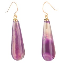 Intini Jewels Purple Agate 18 Karat Yellow Gold Dangle Ear Wires Boho Earrings