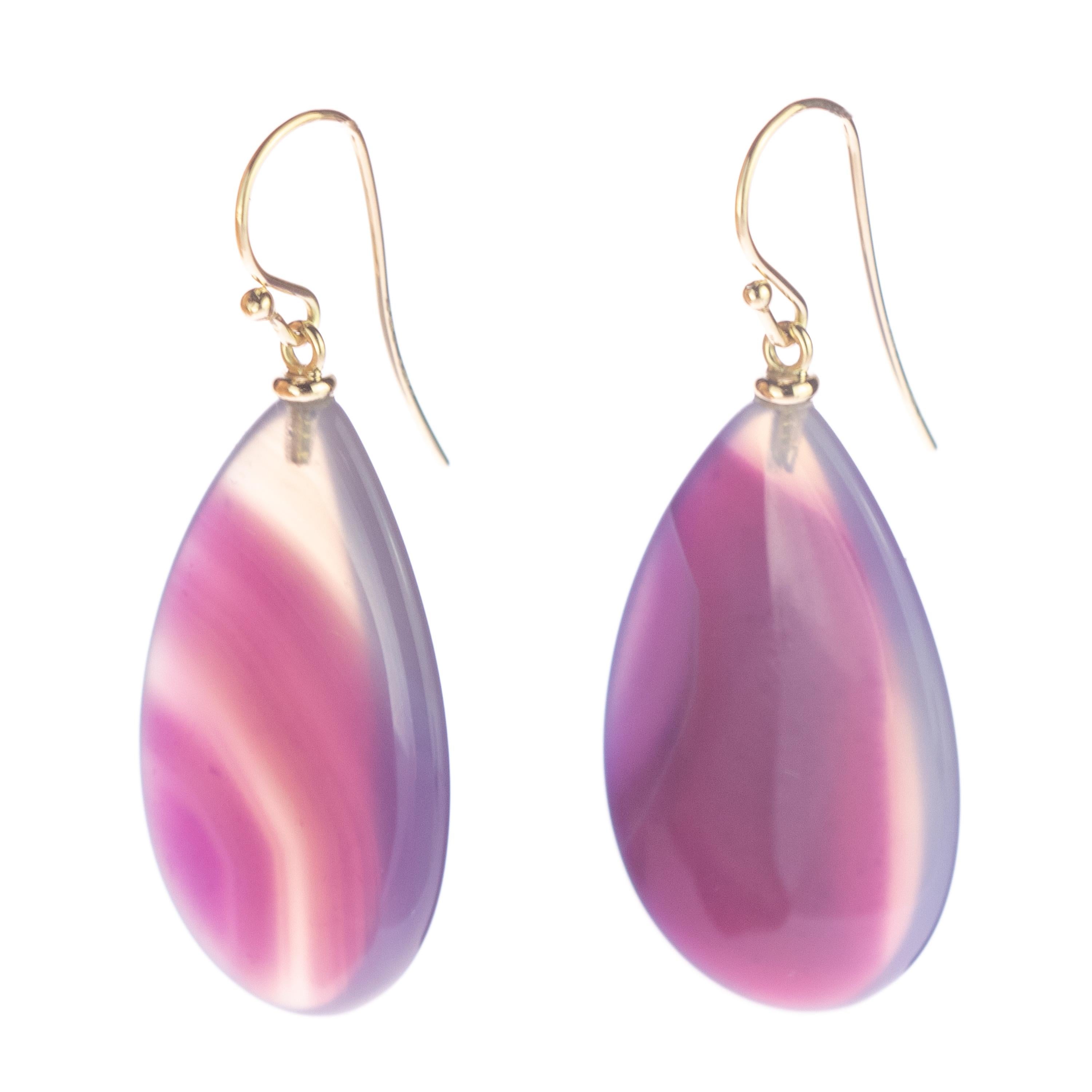 Moderniste Intini Jewels Boucles d'oreilles en goutte d'oreilles en or jaune 18 carats avec agate blanche pourpre et poire en vente