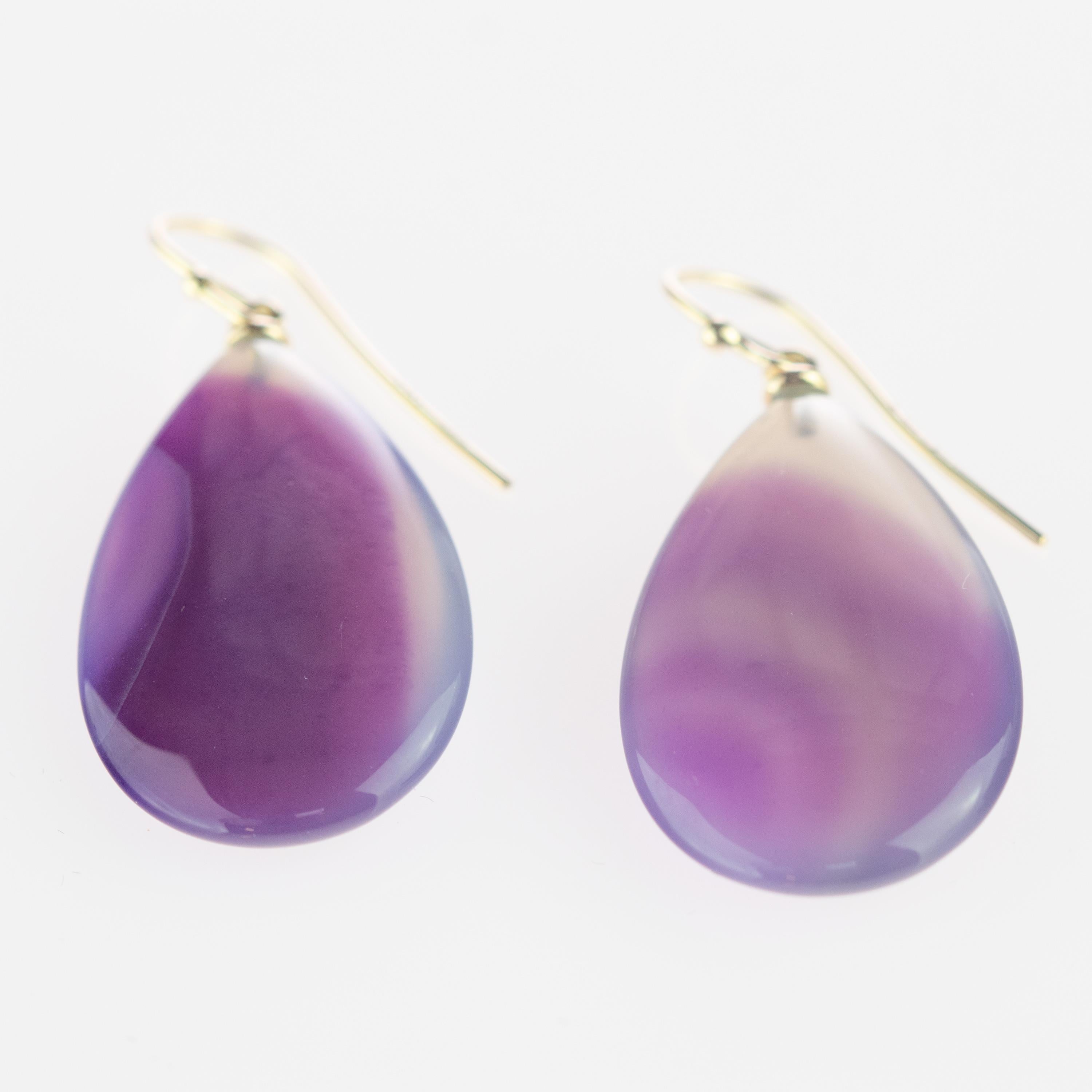 Taille poire Intini Jewels Boucles d'oreilles en goutte d'oreilles en or jaune 18 carats avec agate blanche pourpre et poire en vente