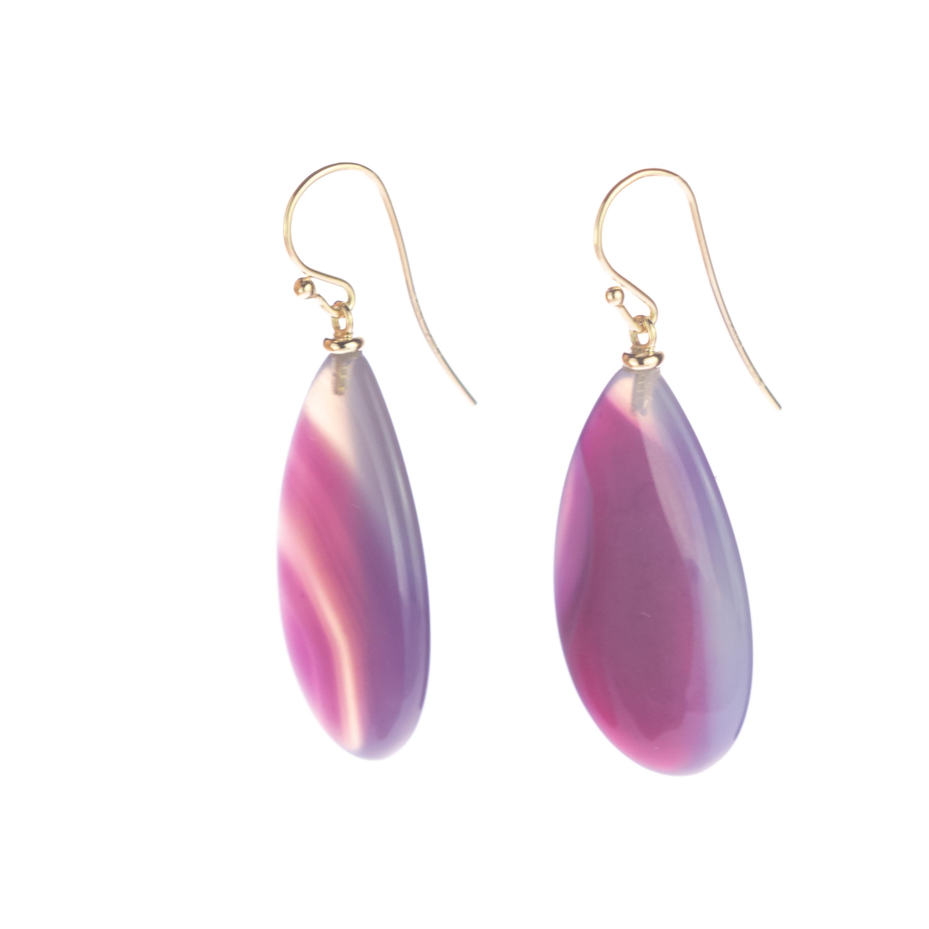 Intini Jewels Boucles d'oreilles en goutte d'oreilles en or jaune 18 carats avec agate blanche pourpre et poire Neuf - En vente à Milano, IT