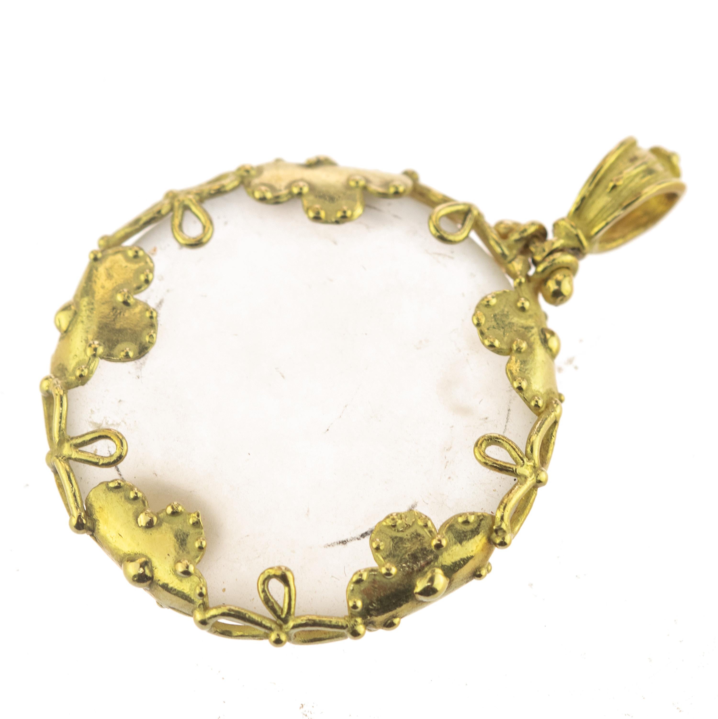 Intini Jewels Pendentif fleur en or 18 carats, quartz, cristal de roche et quartz, fait à la main Neuf - En vente à Milano, IT