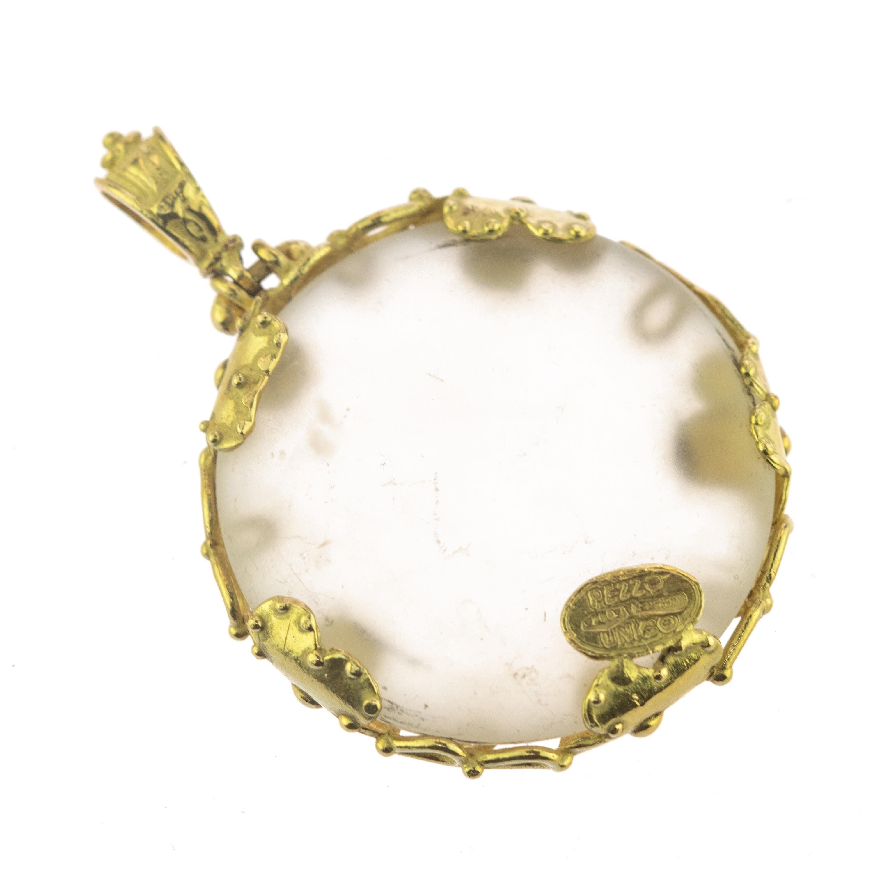 Intini Jewels Pendentif fleur en or 18 carats, quartz, cristal de roche et quartz, fait à la main Unisexe en vente