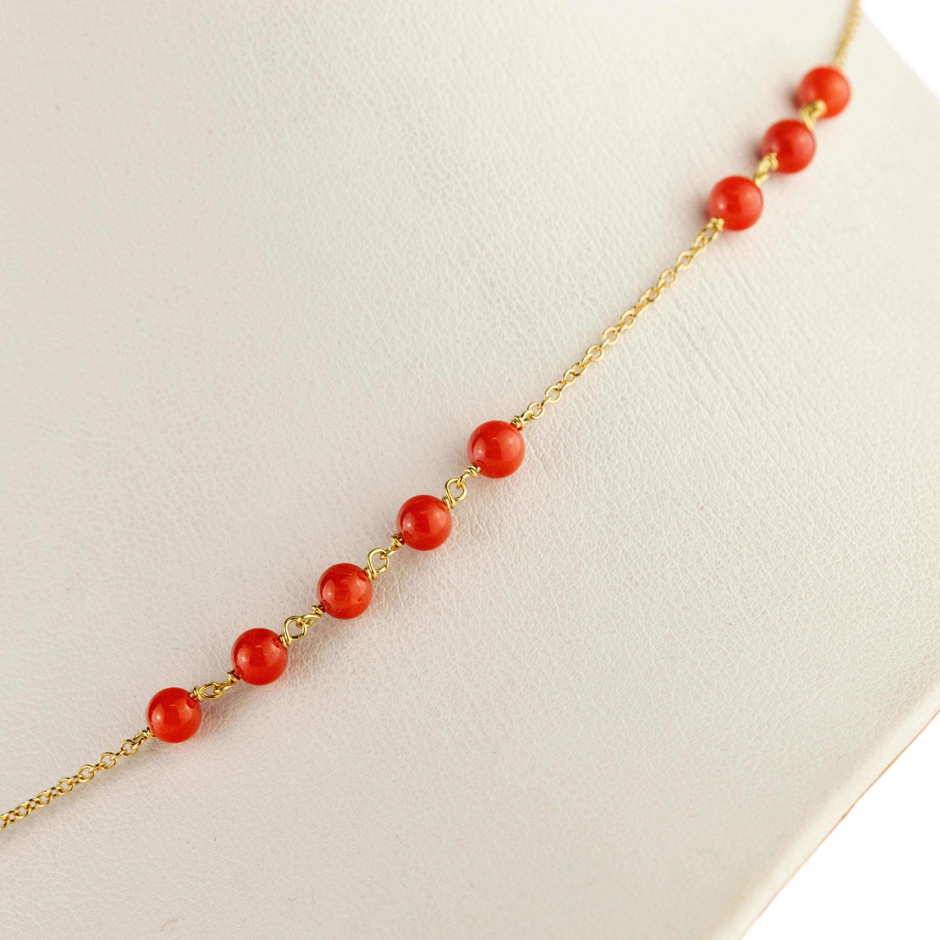 Modern Intini Jewels Red Coral Spheres 18 Karat Yellow Gold Chain Cocktail Necklace For Sale
