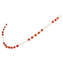 Intini Jewels Red Coral Spheres 9 Karat Yellow Gold Chain Cocktail Necklace