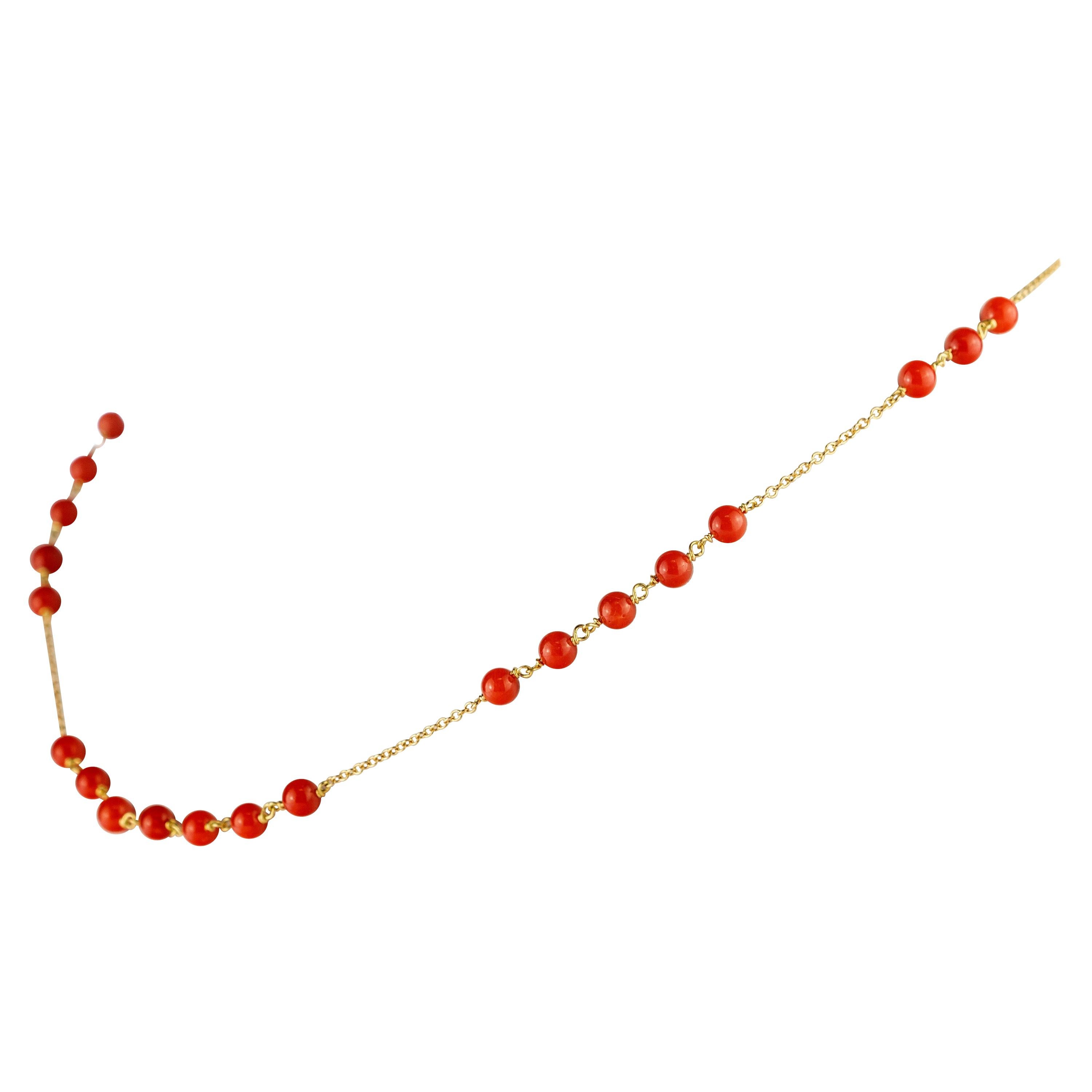 Intini Jewels Red Coral Spheres Gold Plate Chain Cocktail Necklace For Sale
