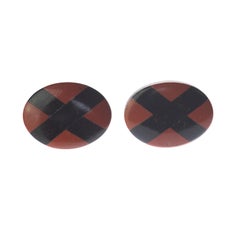 tini Jewels Roter Jaspis Vergoldeter Ohrstecker Oval Schwarzes Kreuz Moderne Ohrringe
