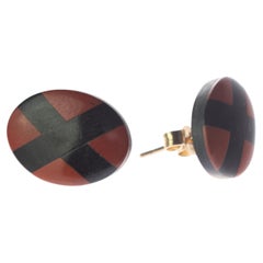 Intini Jewels Red Jasper Gold Plate Stud Oval Black Cross Modern Earrings