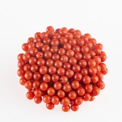 Intini Jewels Red Mediterranean Coral Flower Cocktail Round Modern Clip Brooch