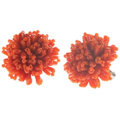 Intini Jewels Red Mediterranean Coral Flower Handmade Clip-On Cocktail Earrings