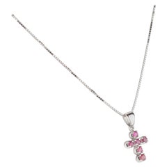 Intini Jewels Red Ruby Cross Pendant Handmade 18 Carat White Gold Chain Necklace